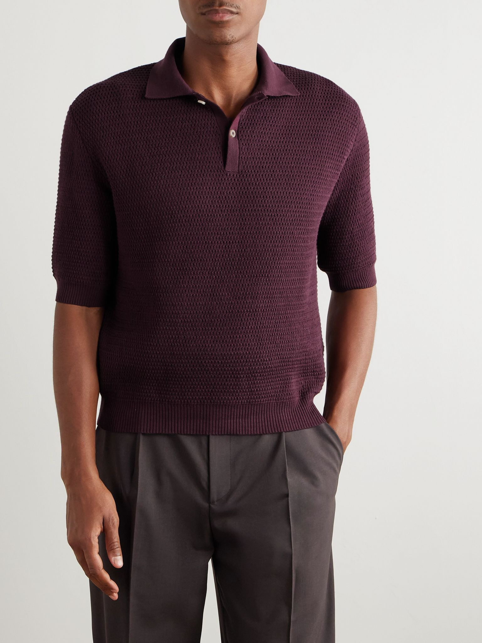 Honeycomb Organic Cotton Polo Shirt Purple - 3