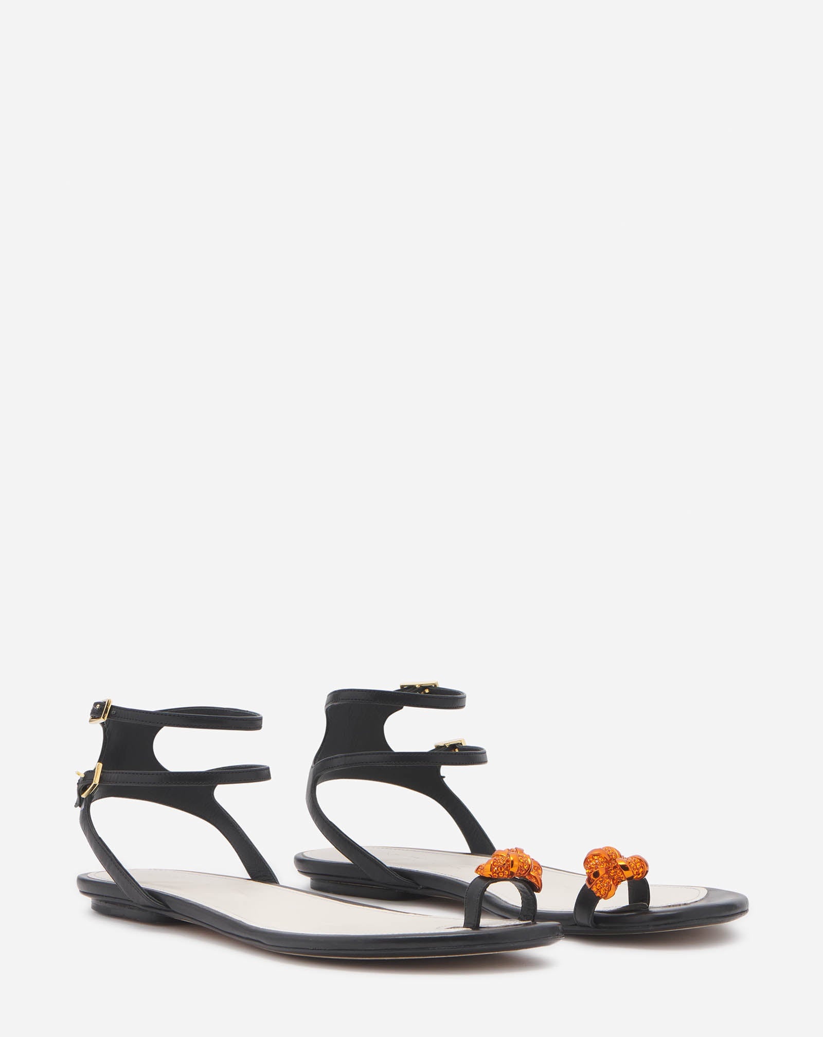 FLAT LEATHER SWING SANDALS WITH MELODIE JEWEL - 2