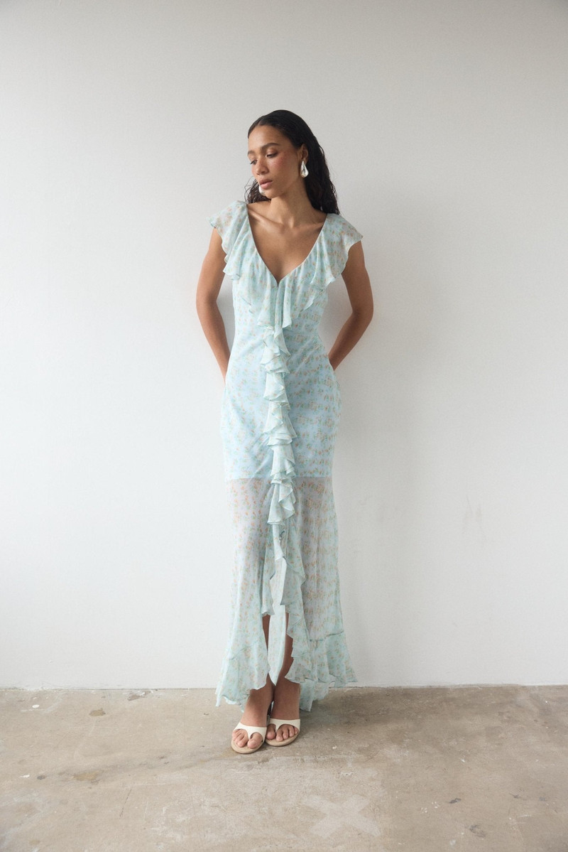 De La Vali SOLEIL CHIFFON MAXI DRESS IN SPRING BLOOM FLORAL outlook