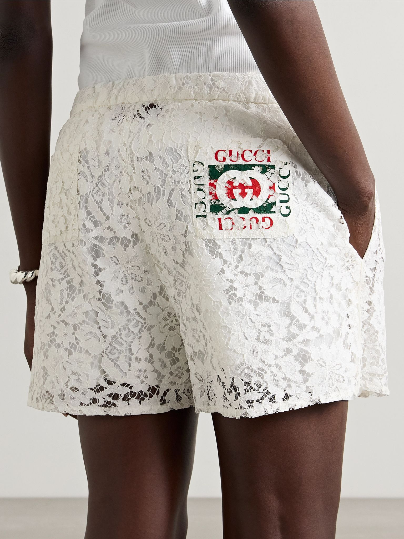 Printed corded lace shorts Off-white - 4