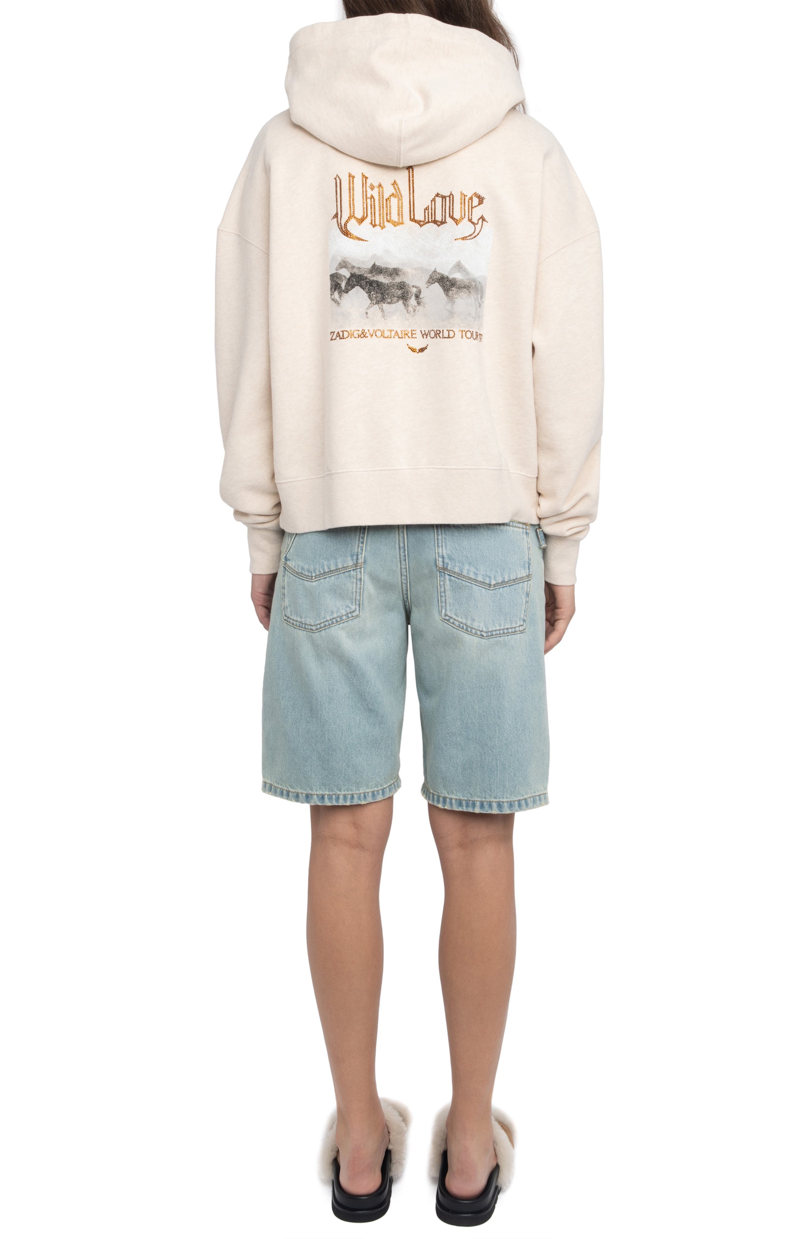 Zadig & Voltaire Mia Strass Front Zip Hoodie in Light Sugar at Nordstrom - 7