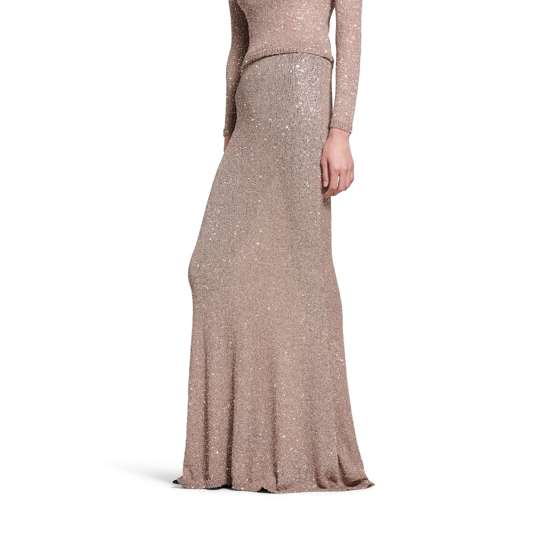 スカート BALENCIAGA LIGHT BROWN/SILVER MAXI SKIRT WITH SEQUINS BALENCIAGA Women's Maxi Skirt in Brown | REVERSIBLE