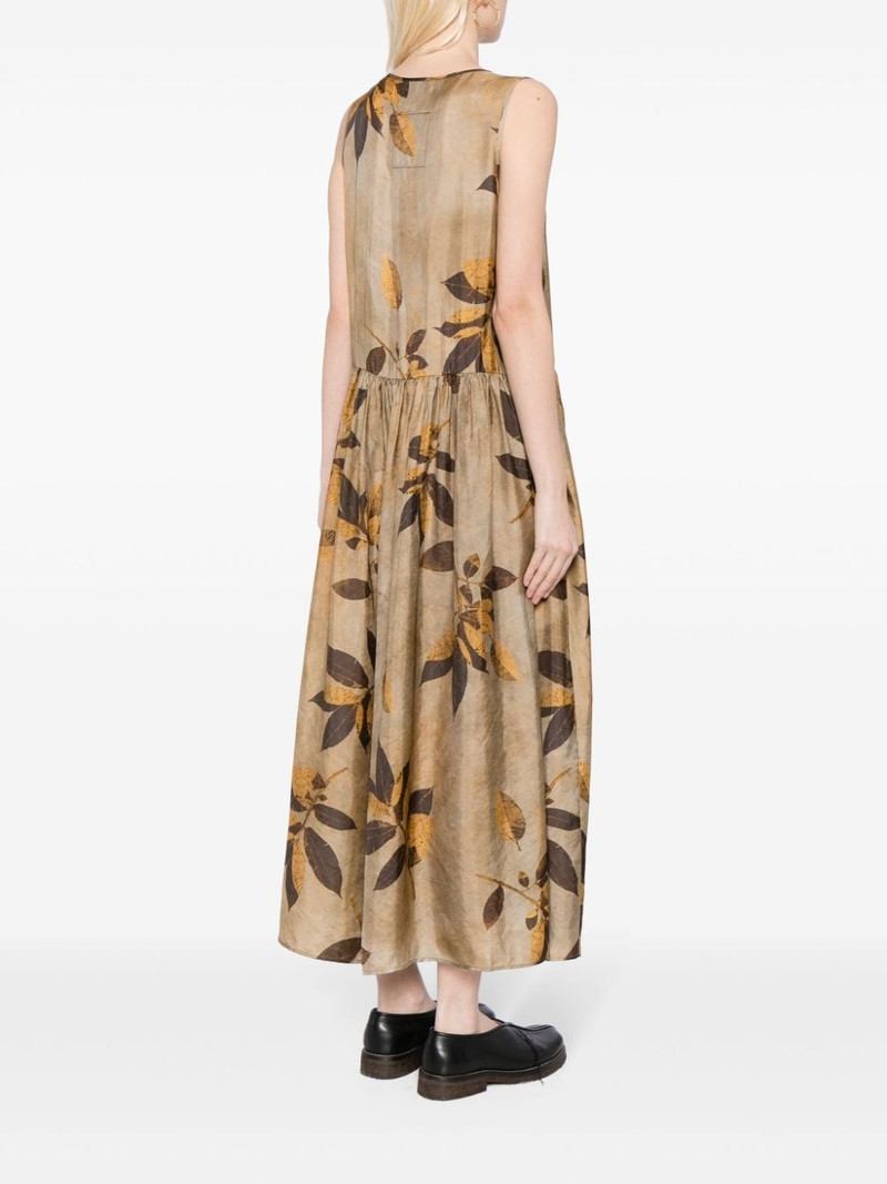 leaf-print gathered-waist midi dress 4