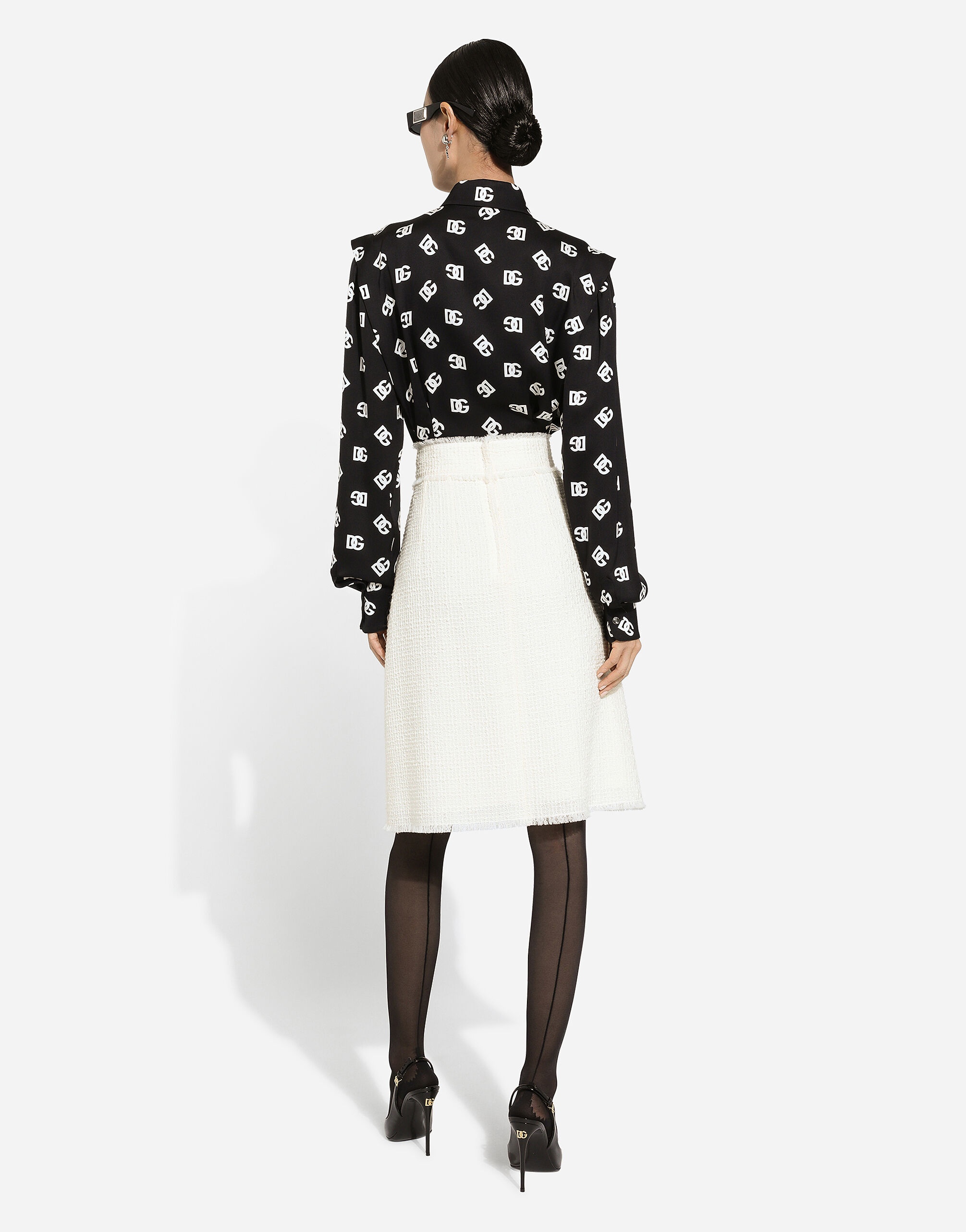 Raschel tweed midi skirt with central slit - 3