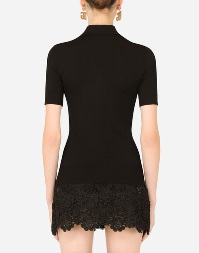 Dolce & Gabbana Short-sleeved viscose polo-shirt with crystal DG embellishment outlook