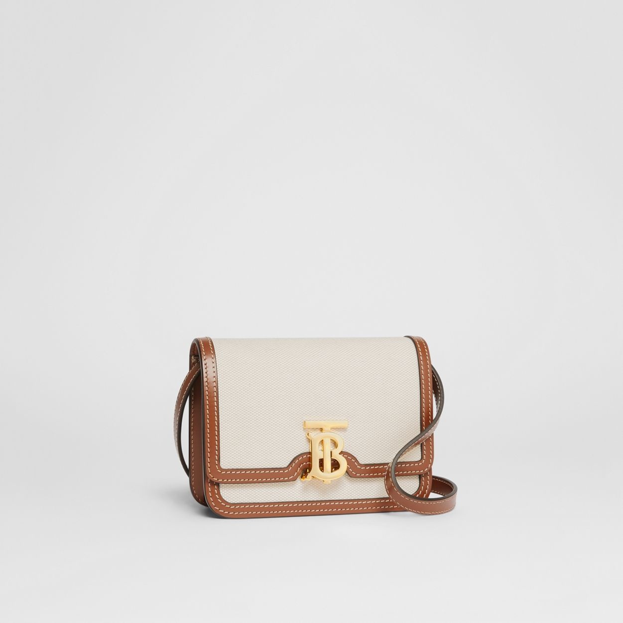 Mini Two-tone Canvas and Leather TB Bag - 7