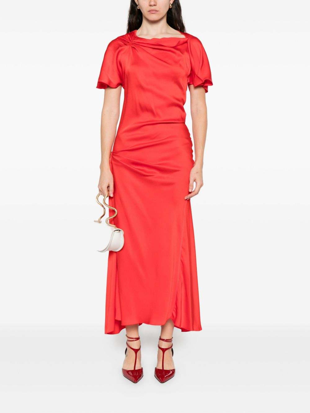 draped-shoulder midi dress - 2