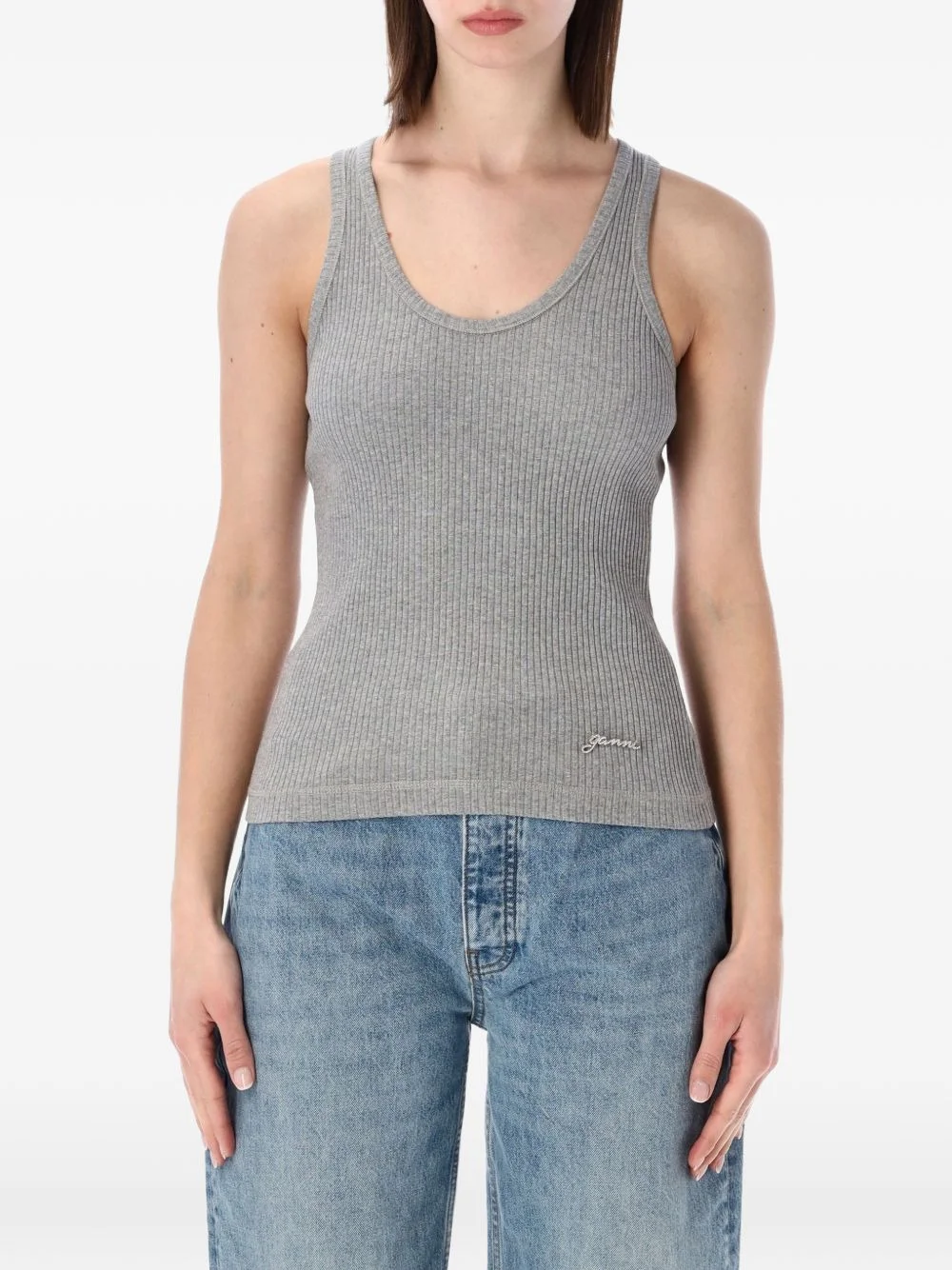 ribbed-knit logo-embellished tank top - 1