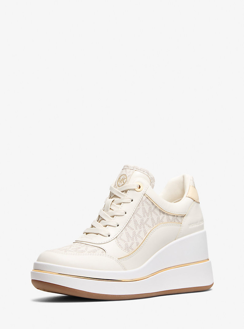 MICHAEL KORS Emmy Signature Logo and Leather Wedge Trainer outlook