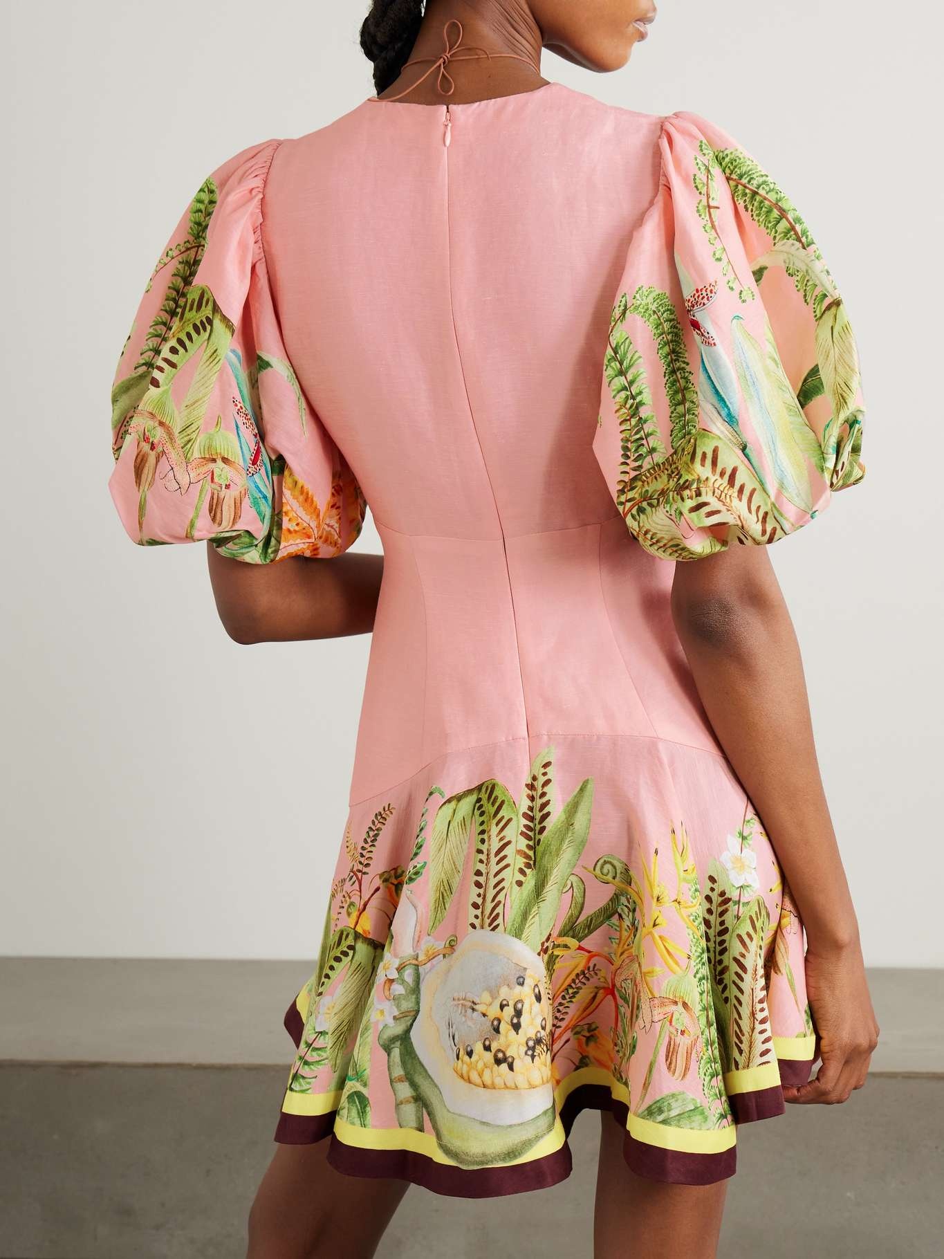Papaya printed linen-blend mini dress Pink - 3