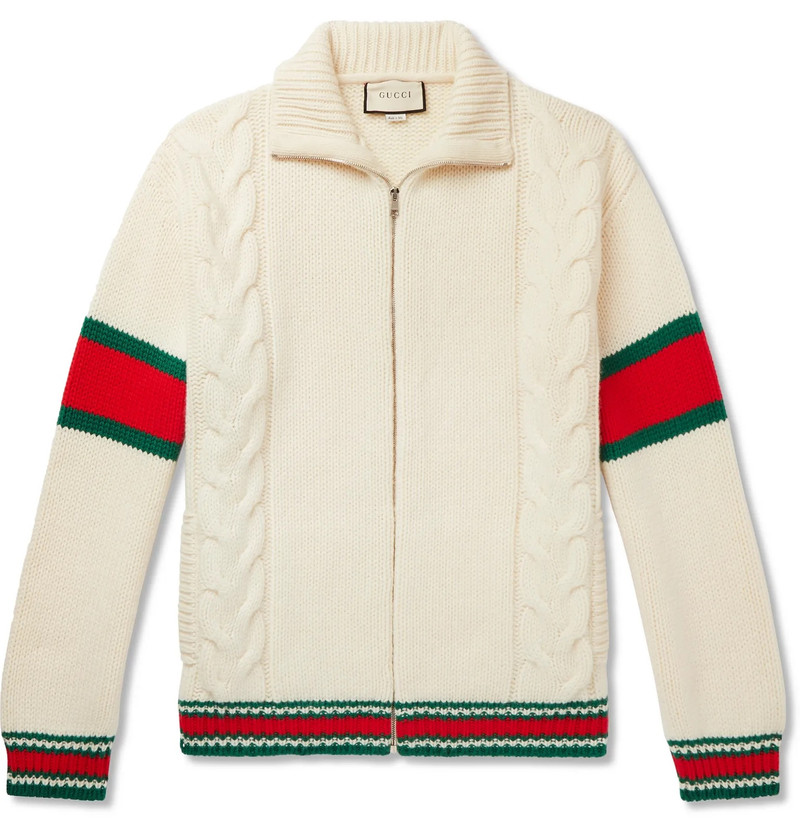 Striped Cable-Knit Wool Zip-Through Jacket - 1