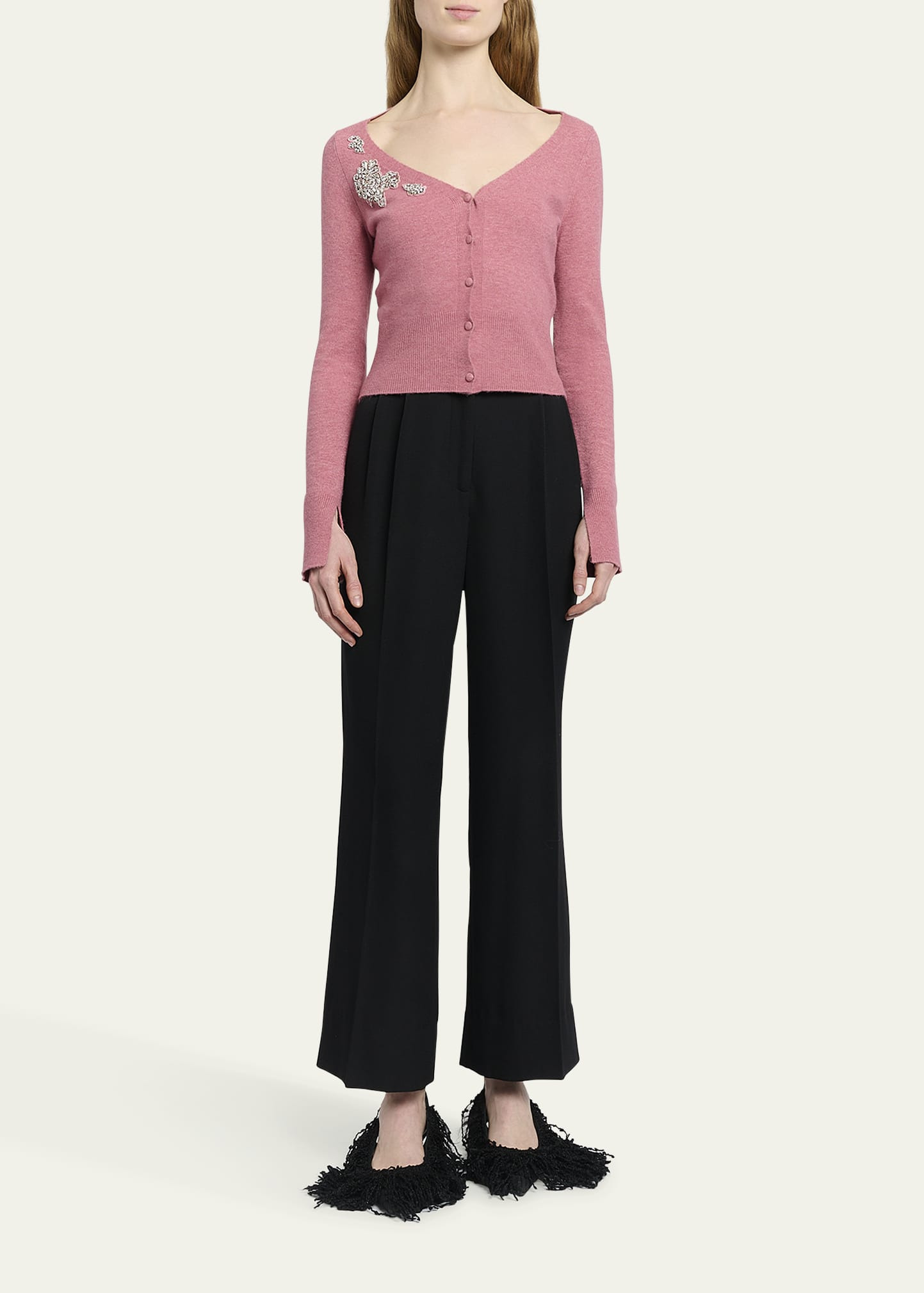 Embellished Cropped V-Neck Cardigan - 2