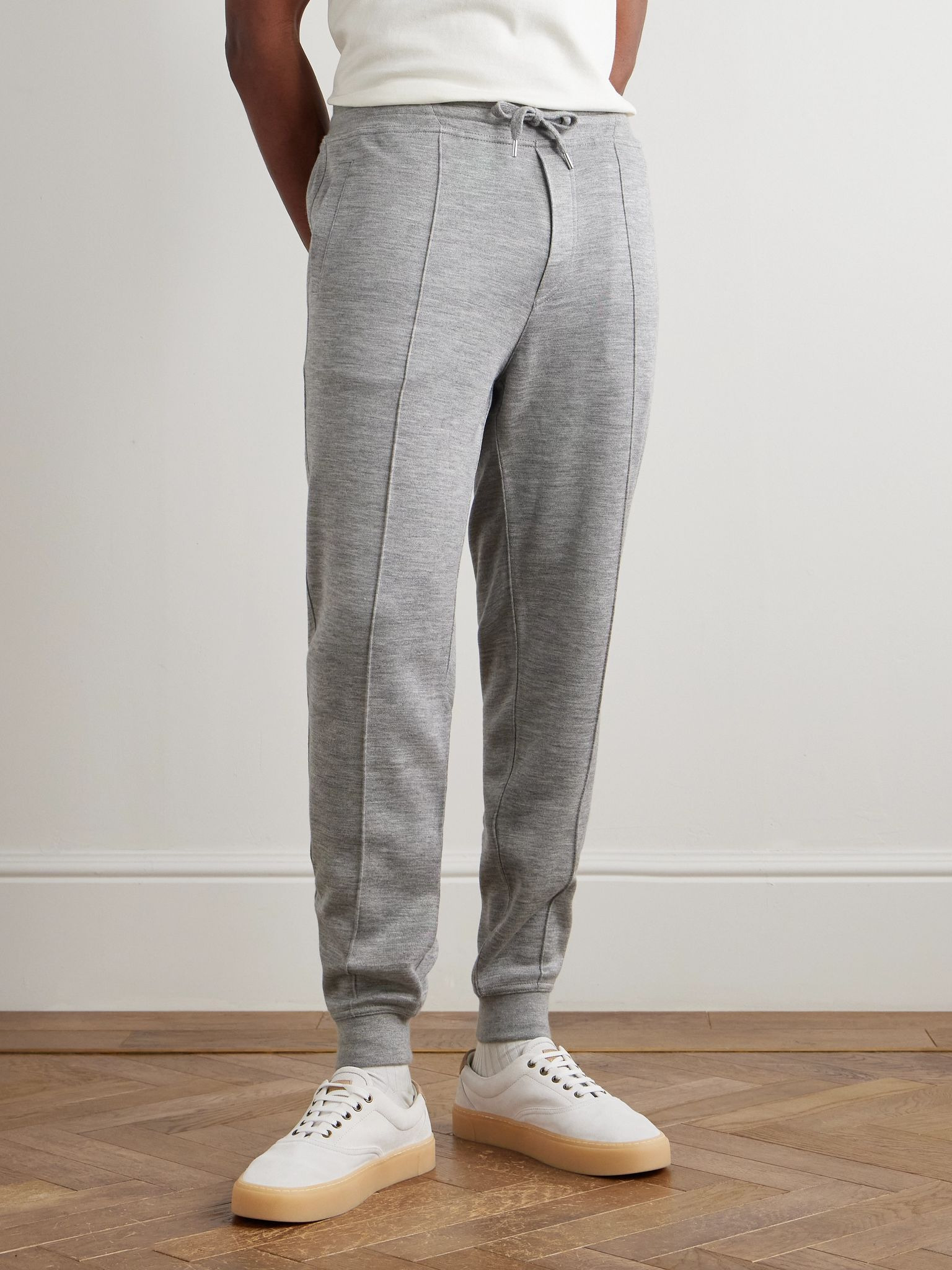 Tapered Pleated Cashmere-Blend Jersey Sweatpants Gray - 3