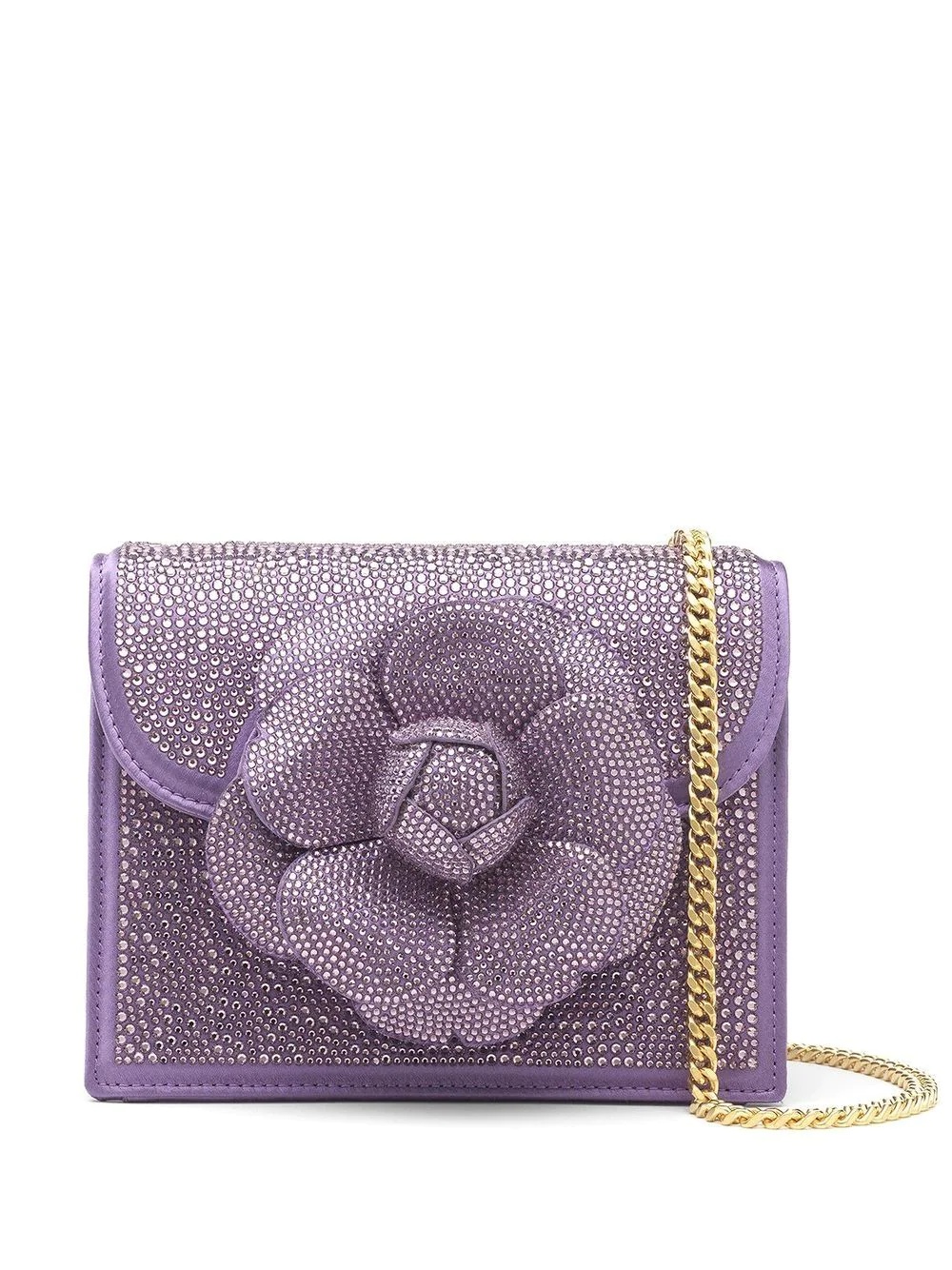 rhinestone floral-appliqué crossbody bag - 1