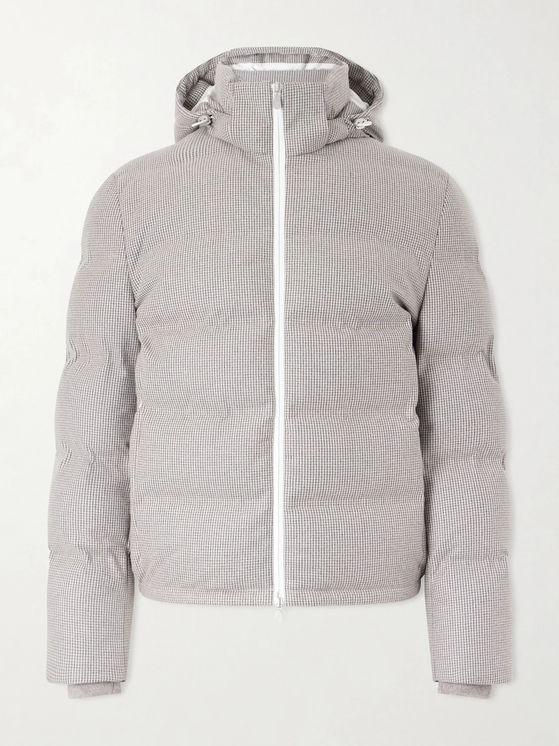 Quilted Herringbone Cashmere and Silk-Blend Hooded Down Jacket - 1