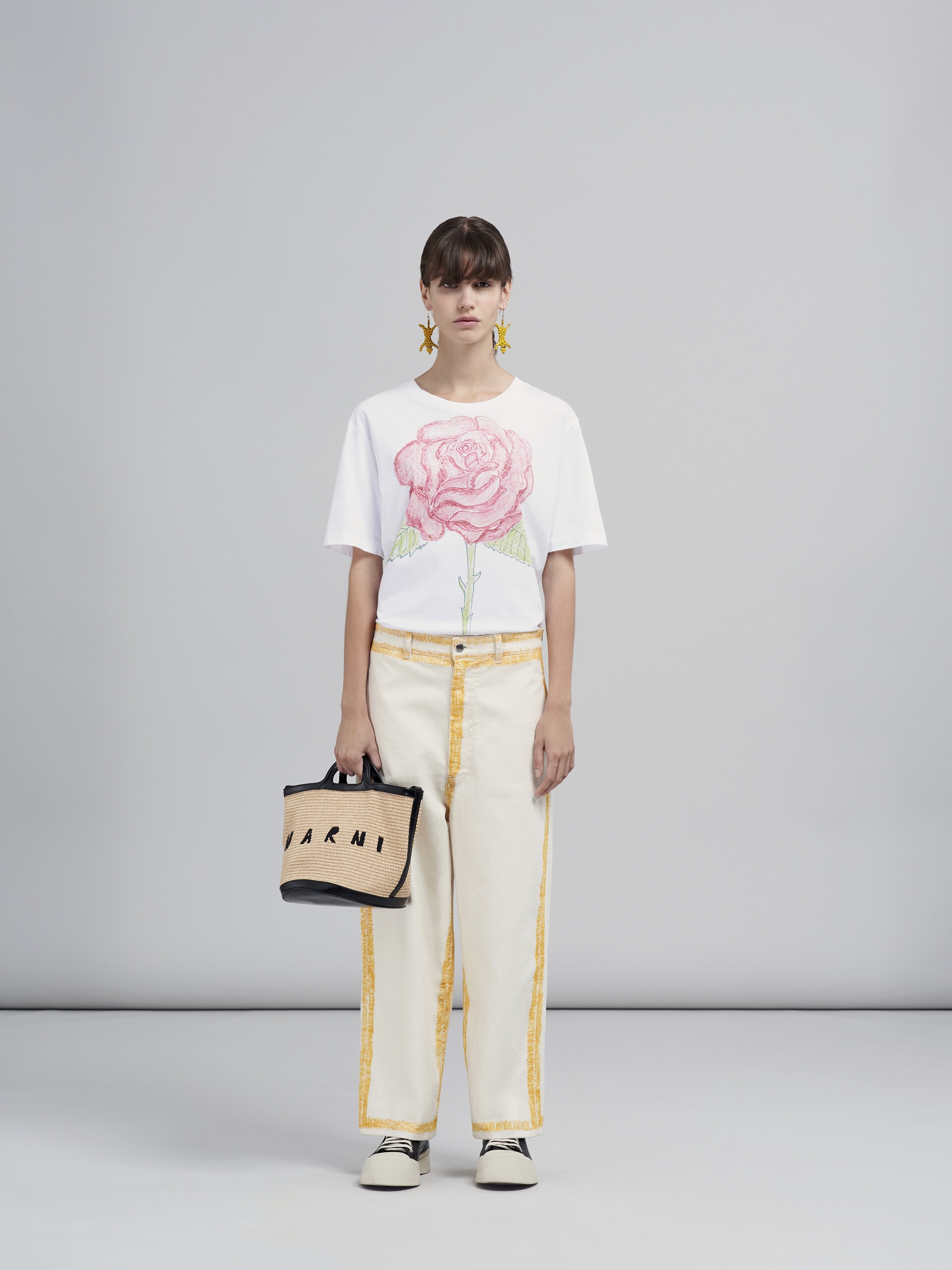 TROPICALIA SMALL BUCKET BAG  IN BLACK LEATHER AND RAFFIA - 2