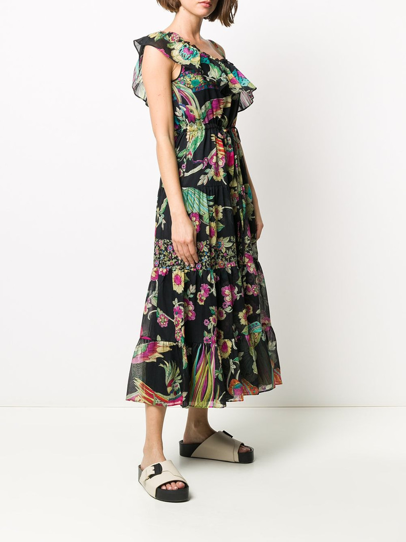 one shoulder bird print dress 3