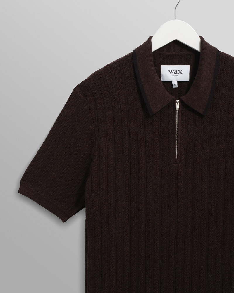 Bury - Dark Brown Stripe Zip Polo 7
