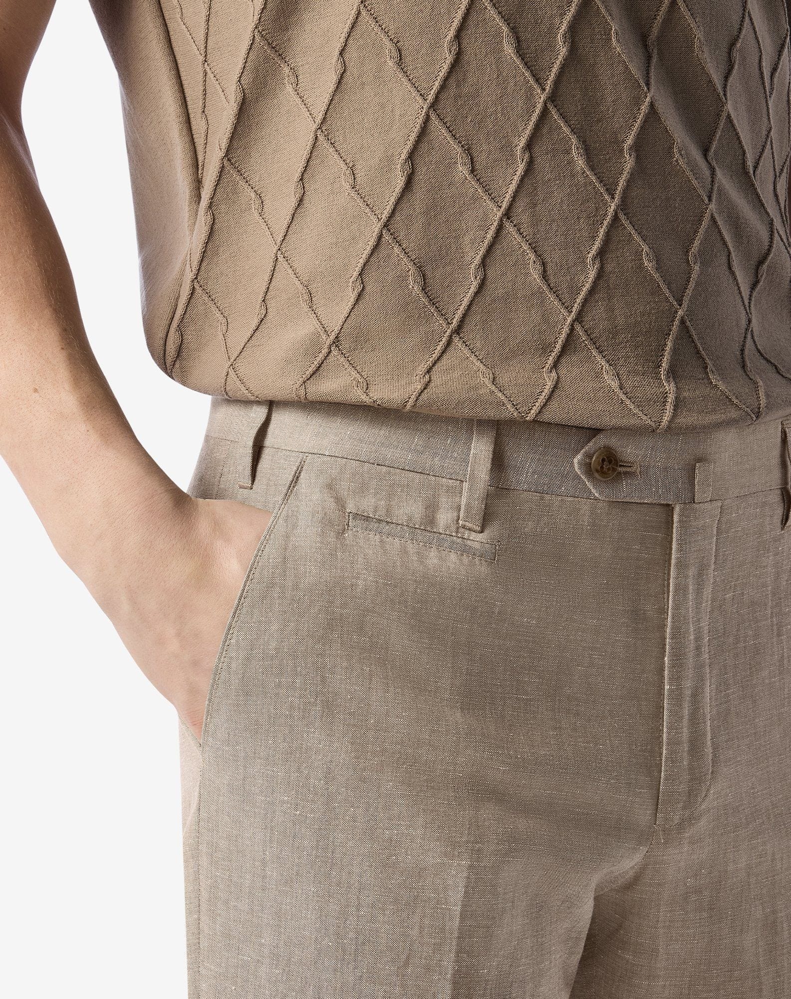 Beige wool and linen chambray trousers - 5