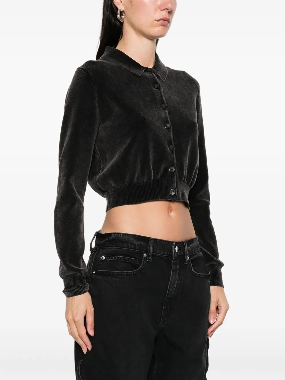 Cotton-Blend Chenille Cropped Polo Cardigan - 5