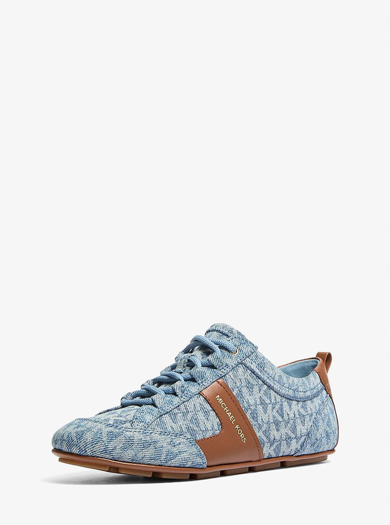 Keely Signature Logo Print Denim and Leather Trainer 4