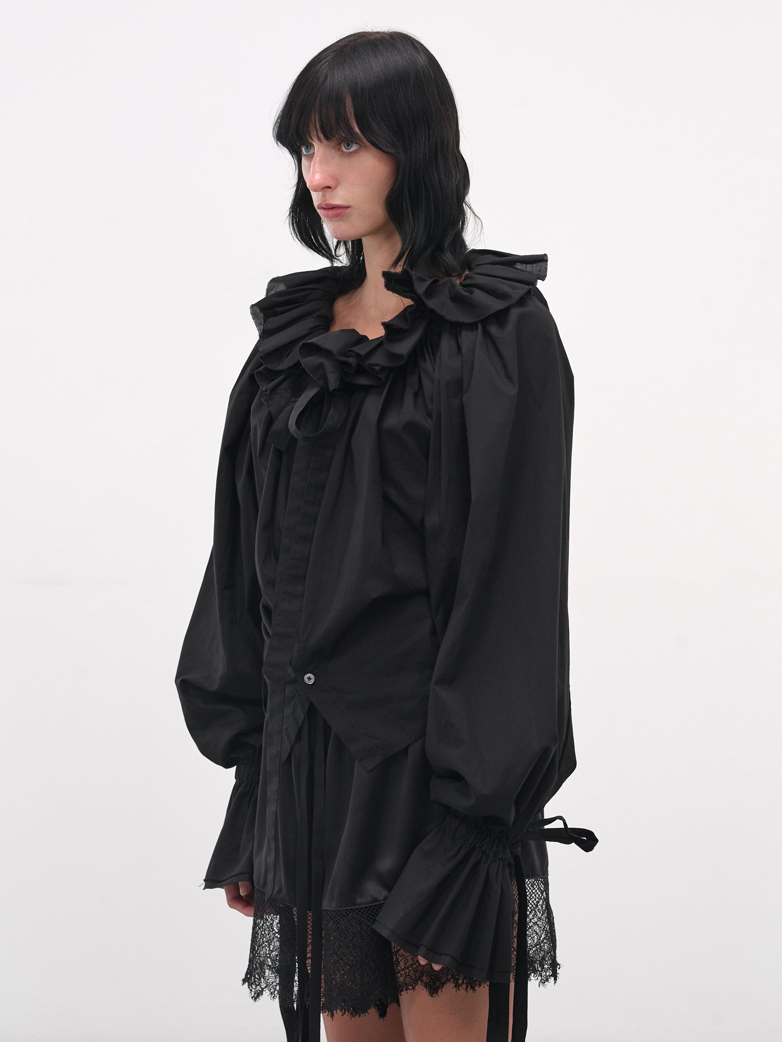 Black Stee Ruffle Draped Shirt - 2