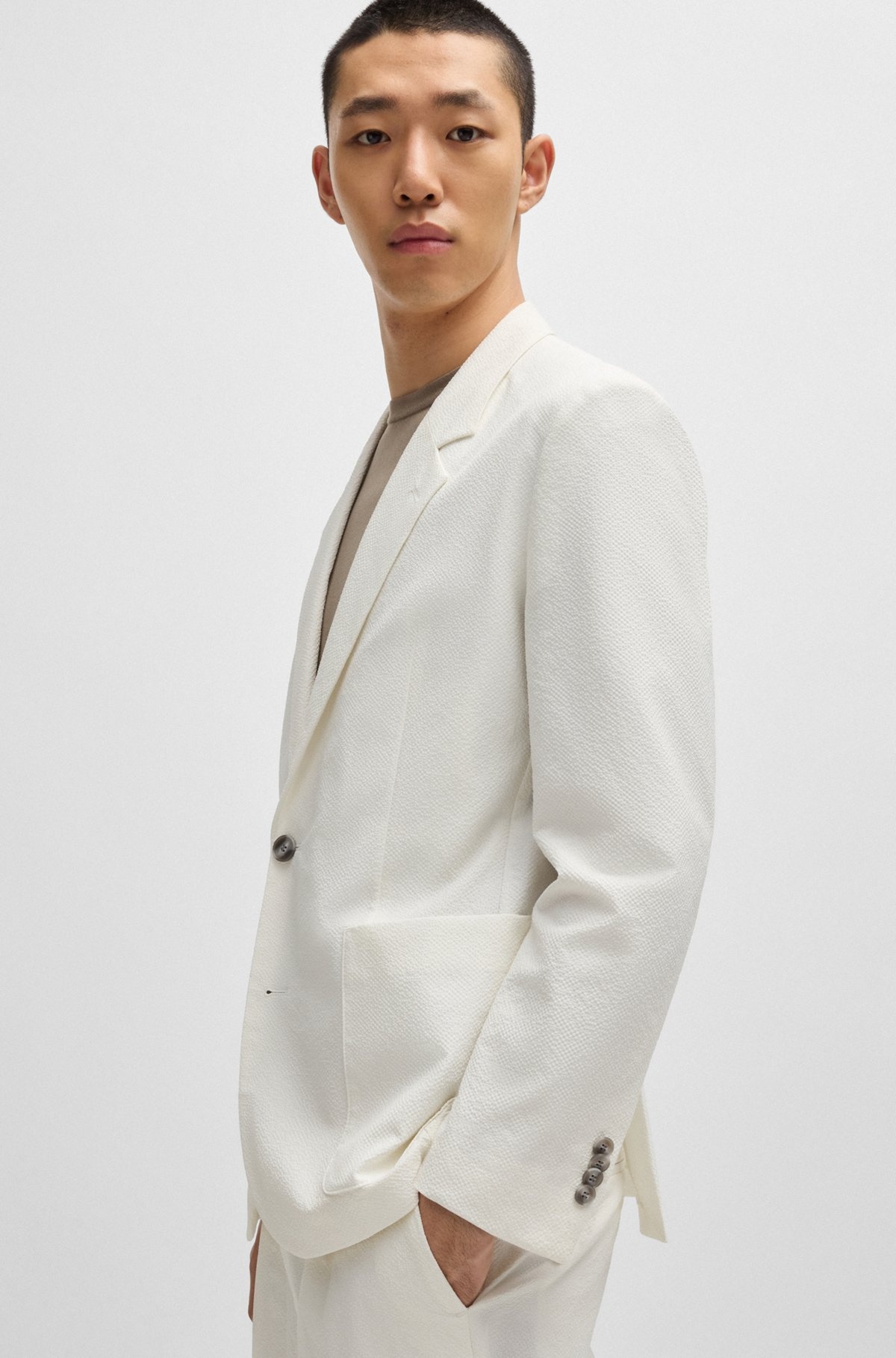 SLIM-FIT JACKET IN SEERSUCKER FABRIC - 6