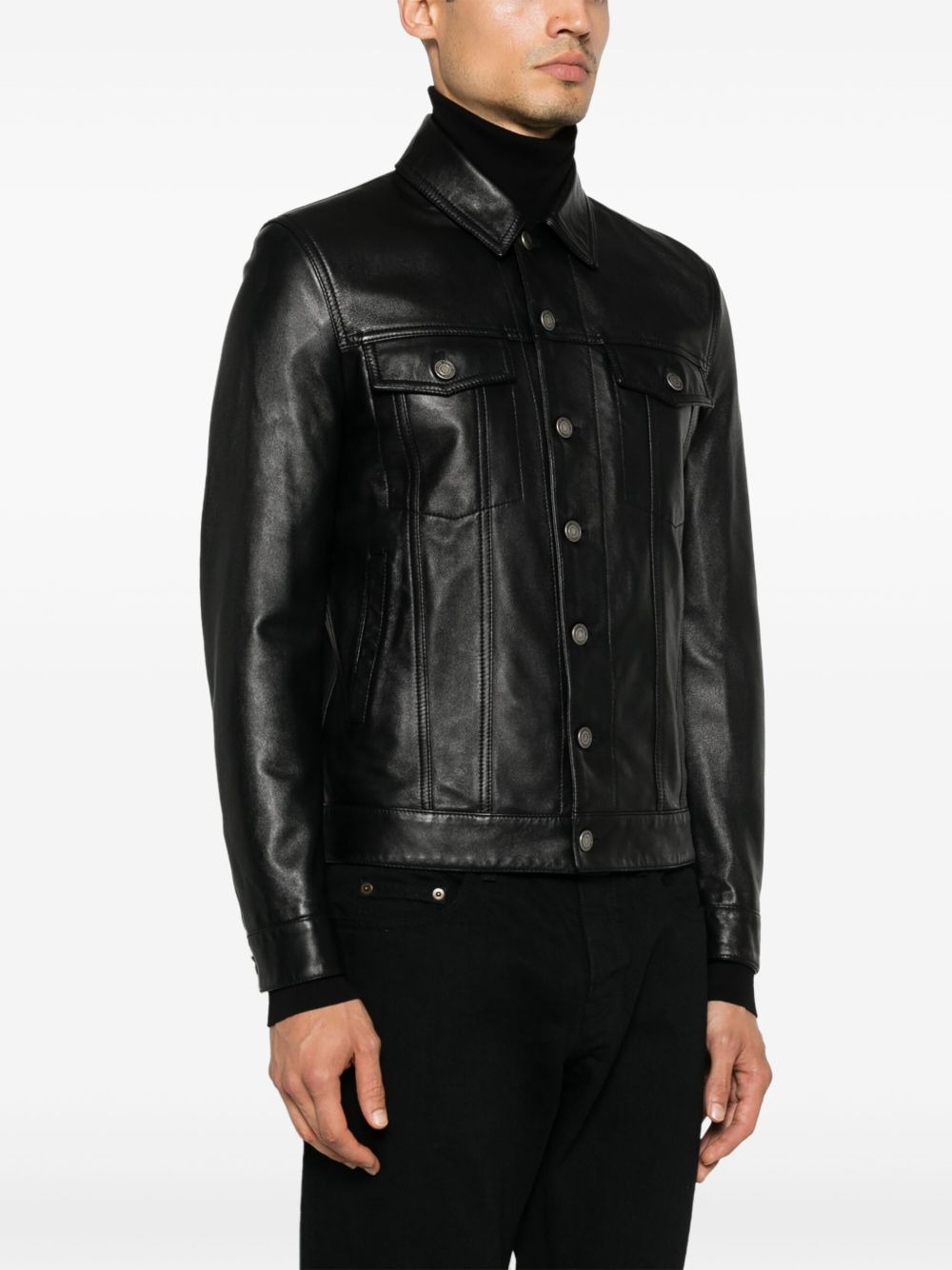 button-up leather jacket - 3