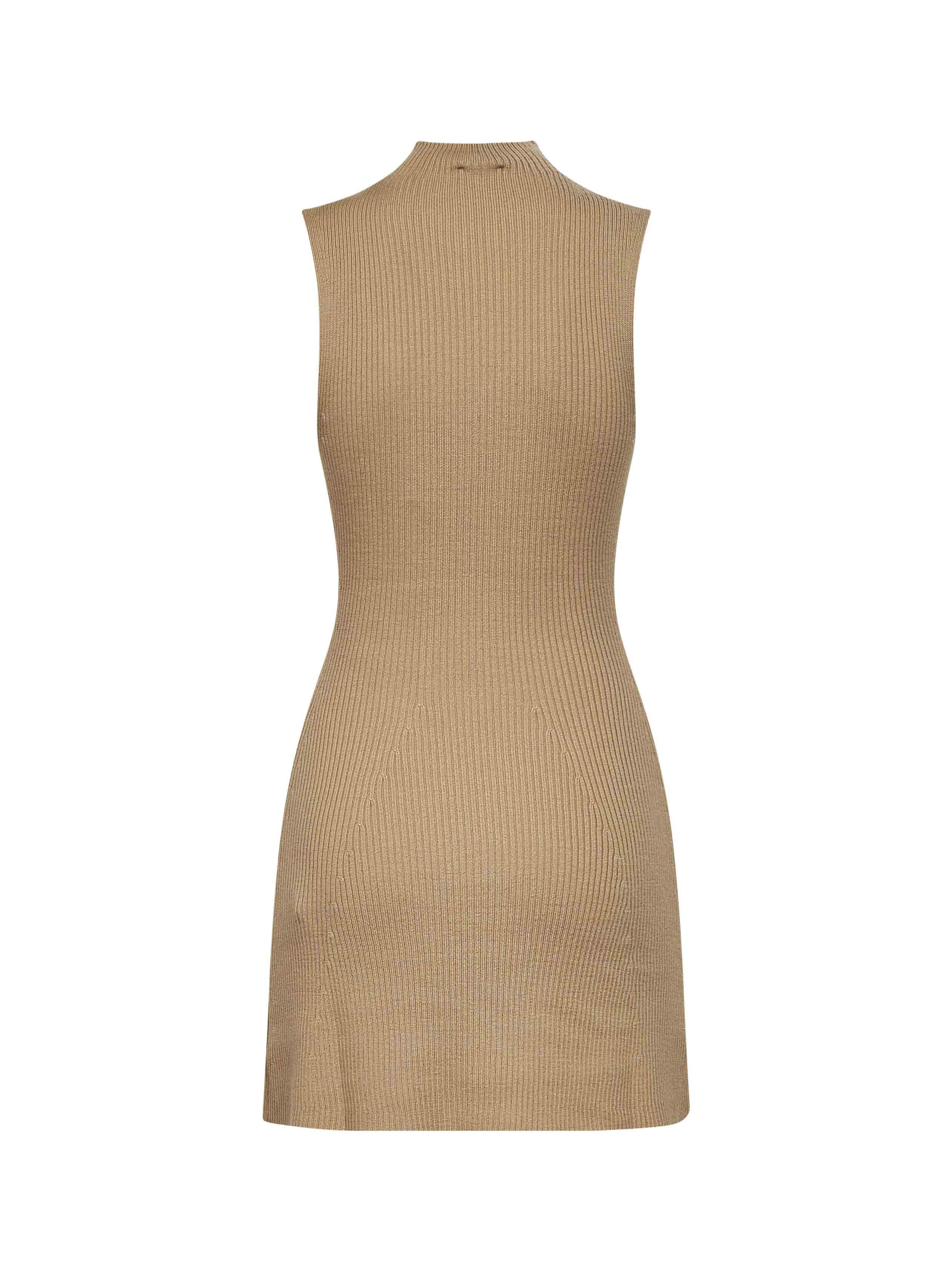 Camel ribbed wool M-Oloni-Short minidress - 2