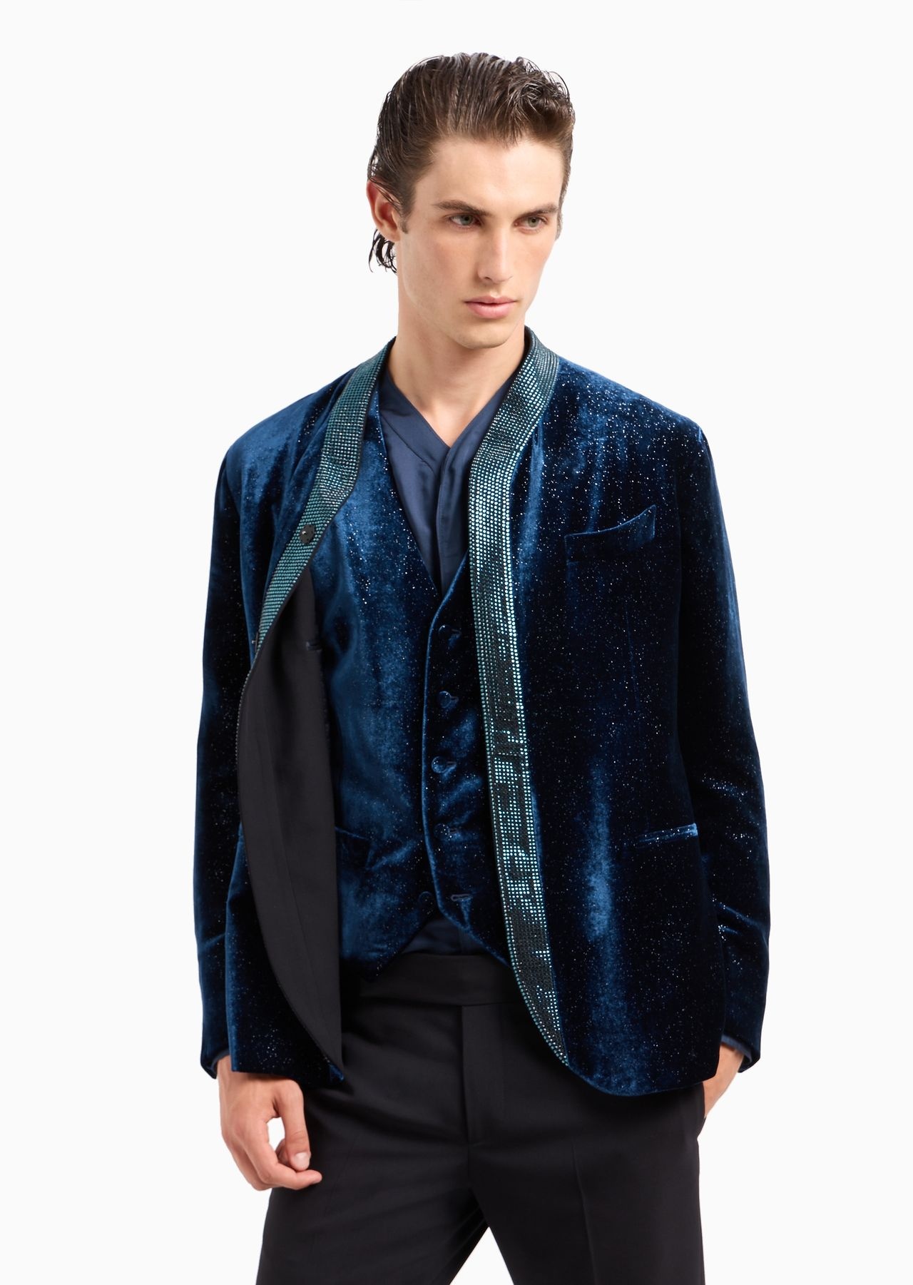 Upton line single-breasted jacket in rhinestoned velvet - 6