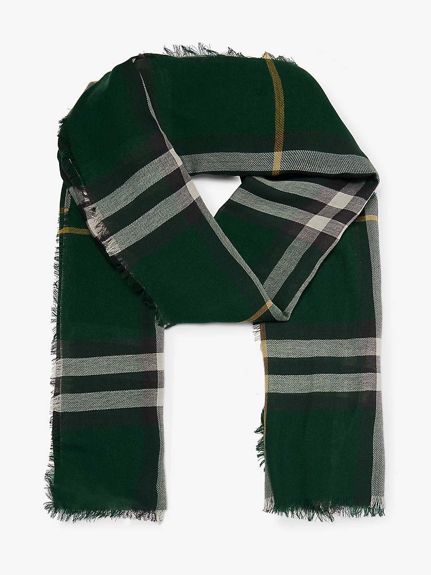 Giant check fringed-trim wool scarf - 1