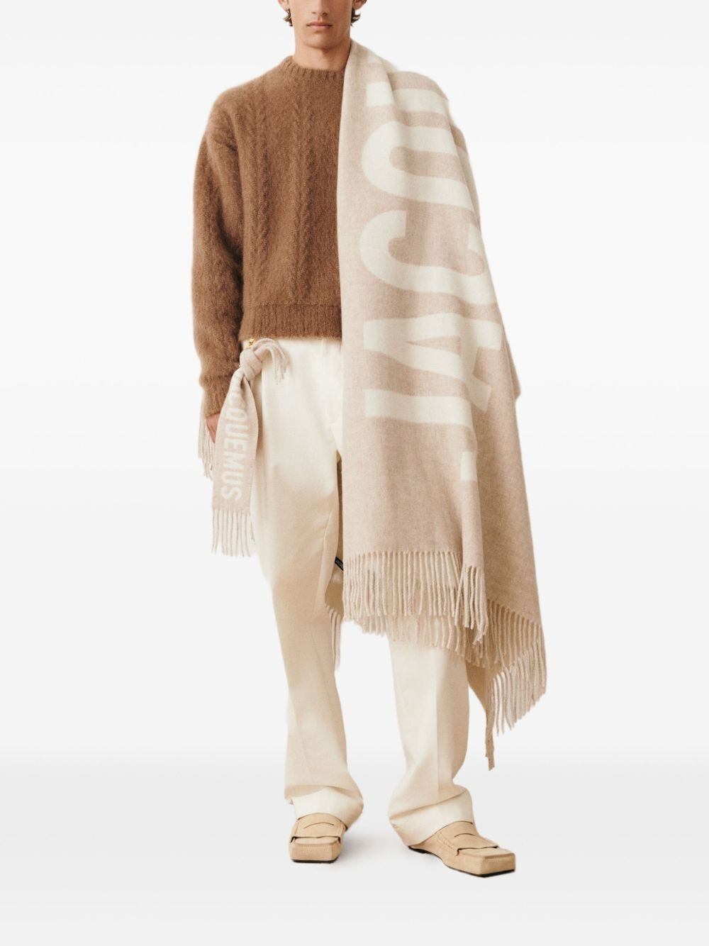 logo-jacquard wool scarf - 4
