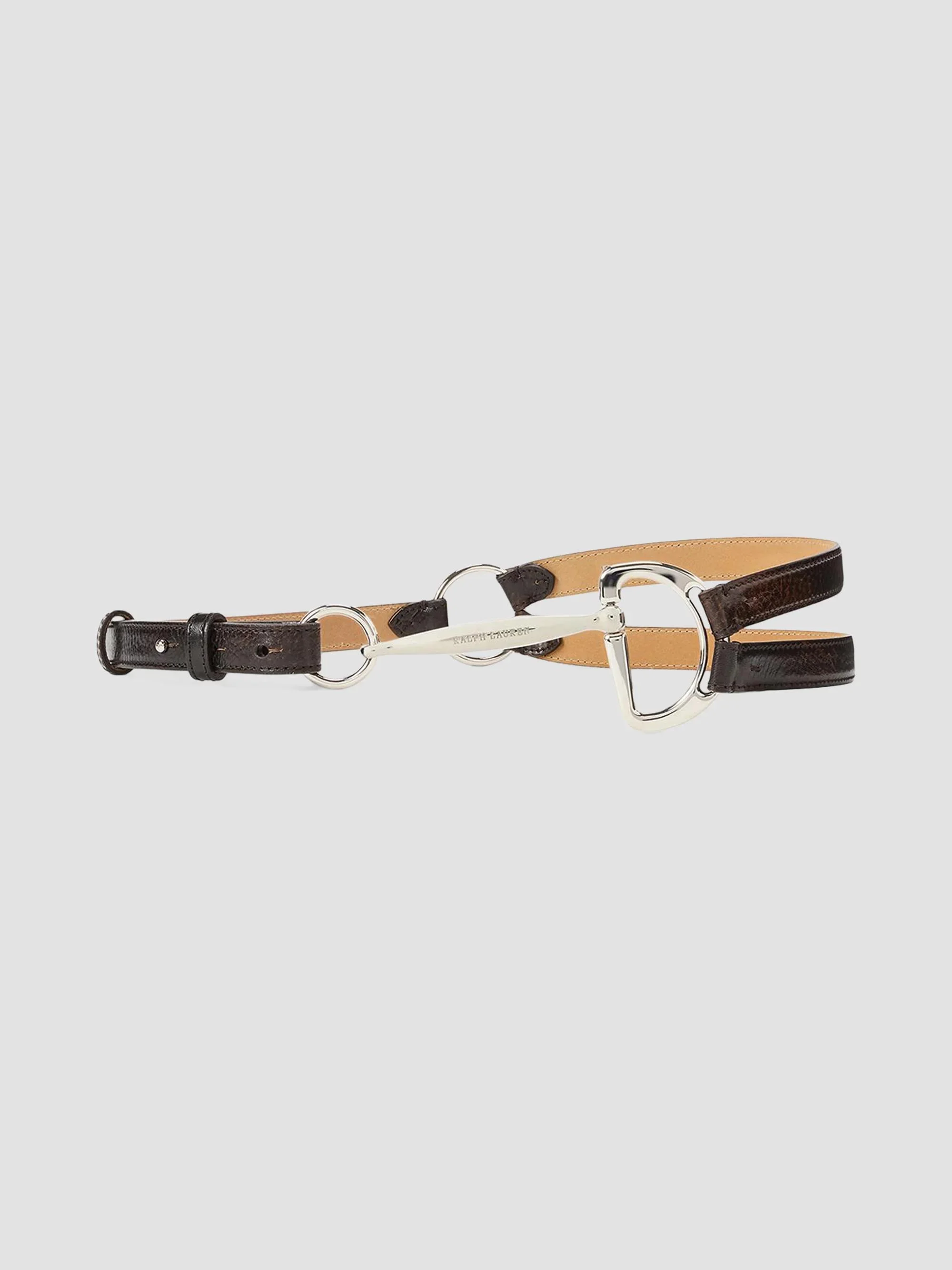 Women's Bombé Leather Skinny Belt - Vintage Brown - 1
