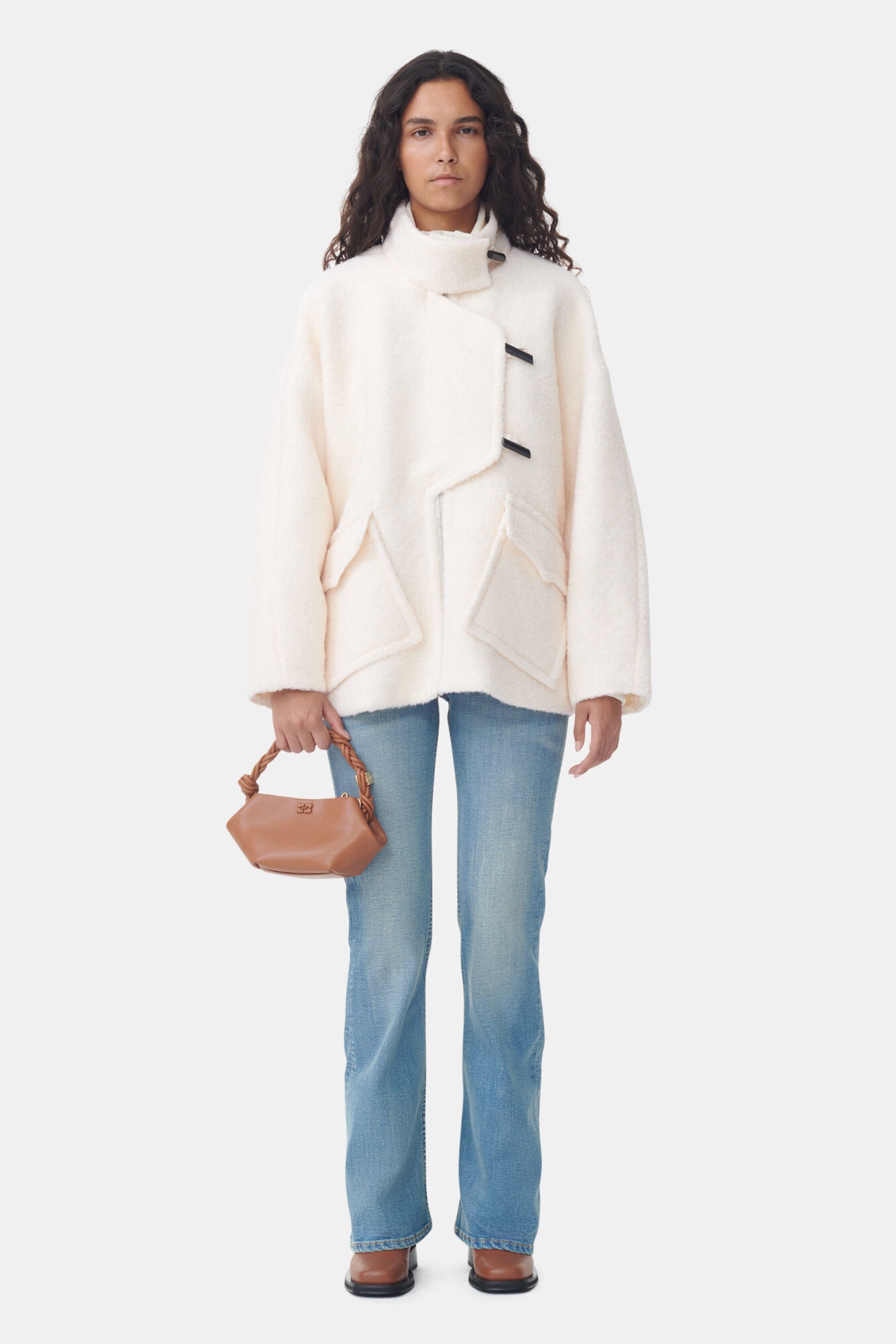 WHITE BOUCLE WOOL SHOULDER JACKET - 2