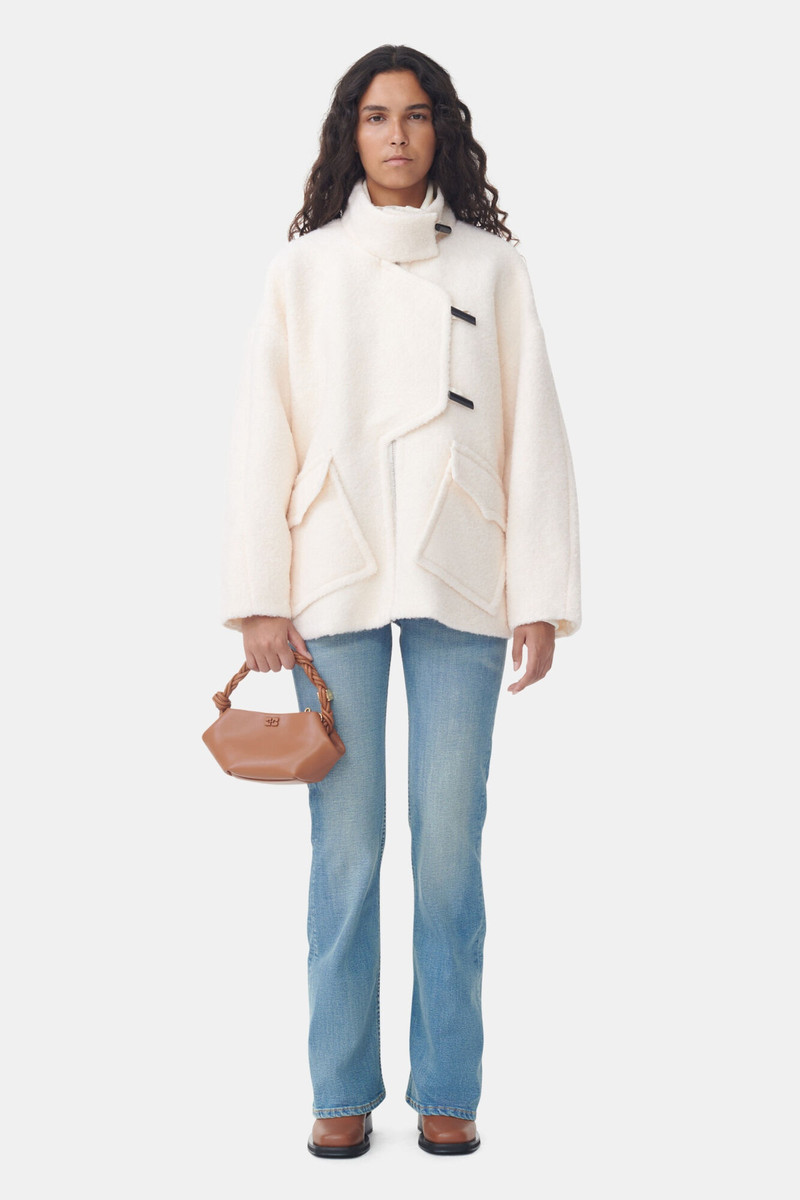 GANNI WHITE BOUCLE WOOL SHOULDER JACKET outlook