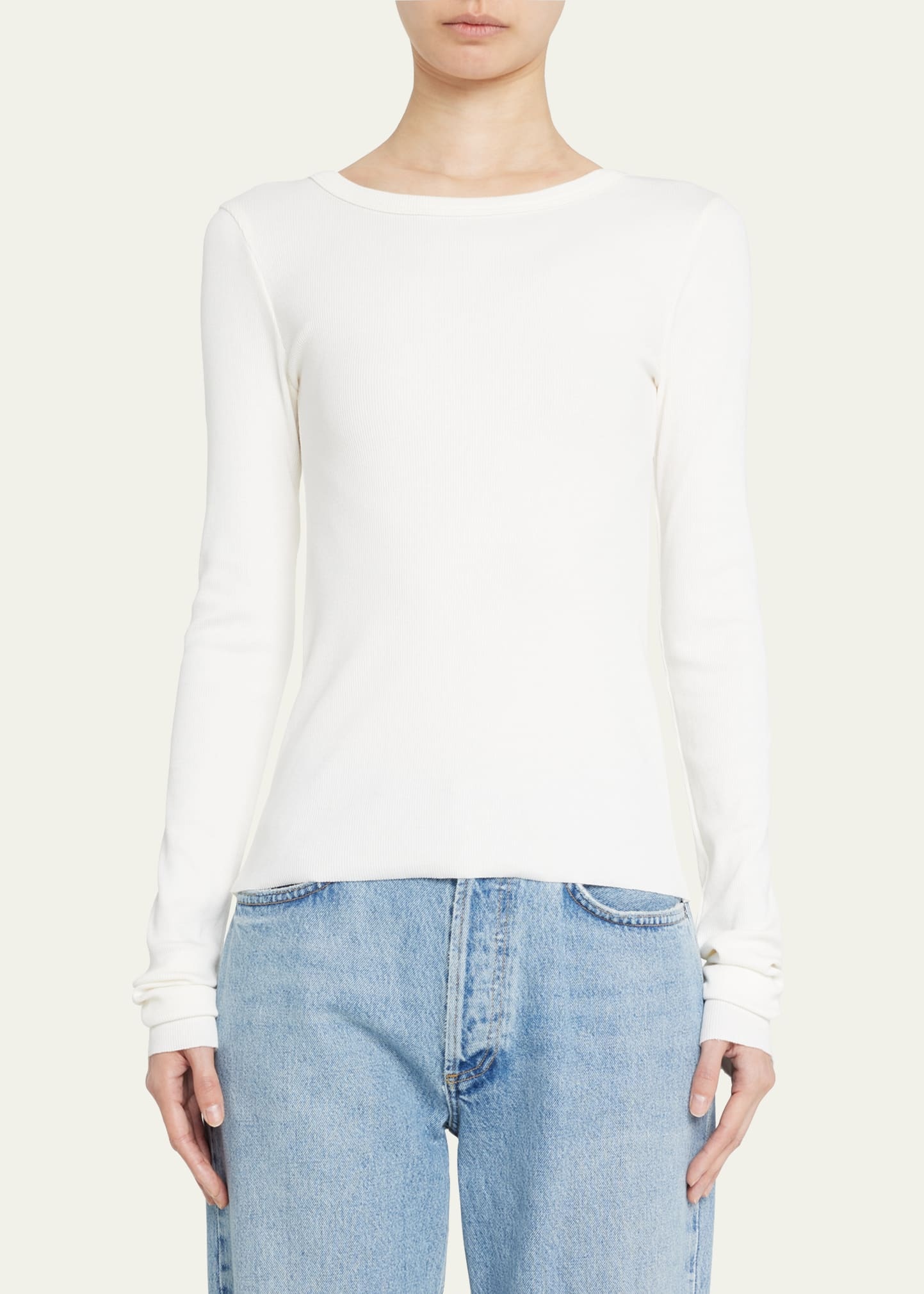 Long-Sleeve Fitted Crewneck Top - 4