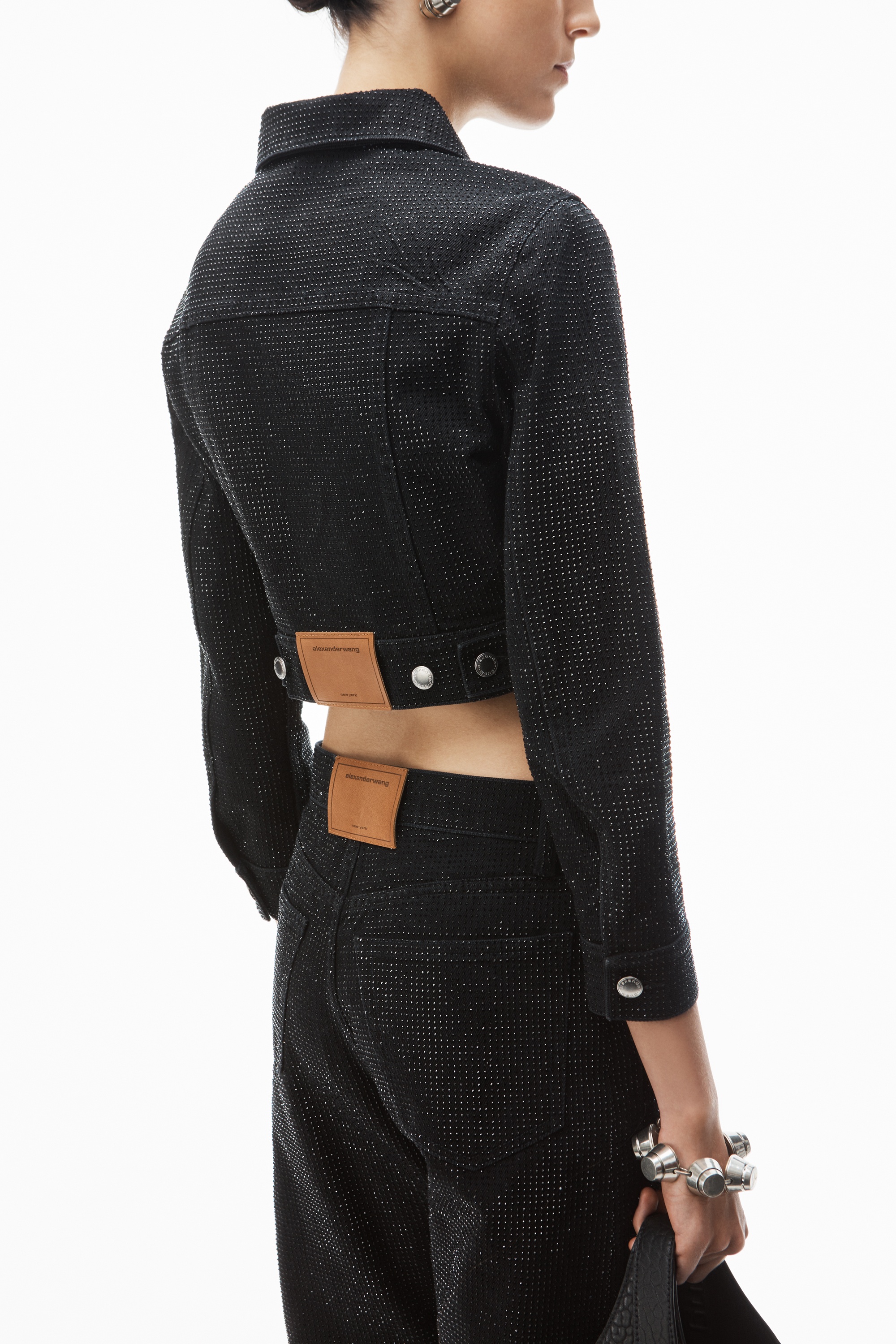 Alexander Wang shrunken trucker jacket in crystal hotfix