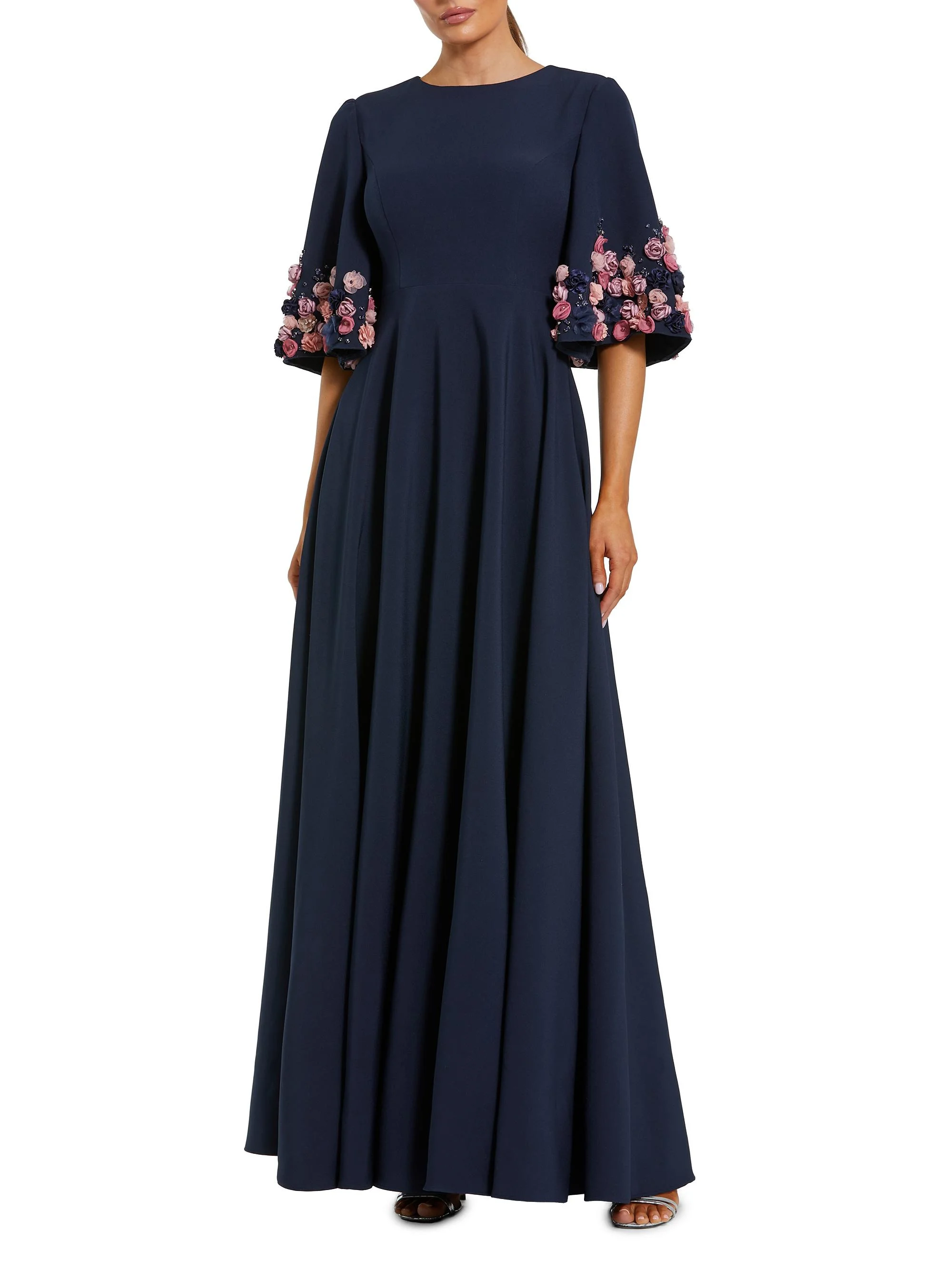 Women's Evening Embellished Stretch-Crepe Gown - Midnight - 1