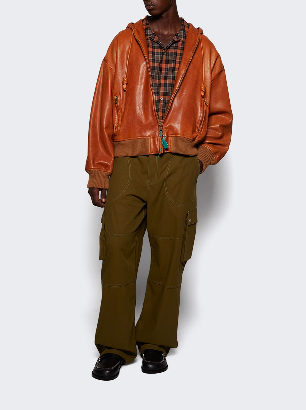 Wool Blend Short Sleeve Shirt Orange And Black - 5