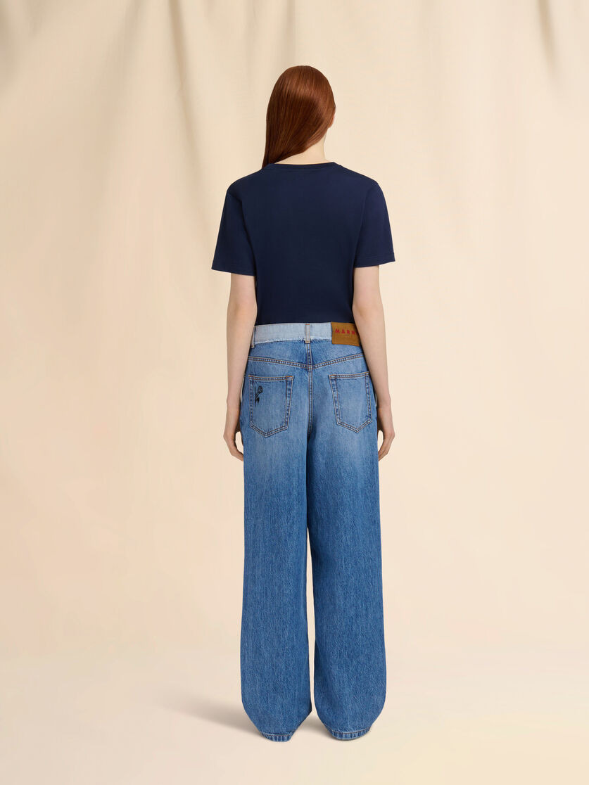 BLUE DENIM EMBROIDERED JEANS - 3