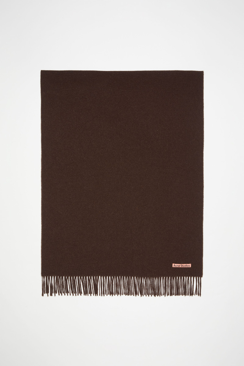 Fringe wool scarf - oversized - Brown melange 1