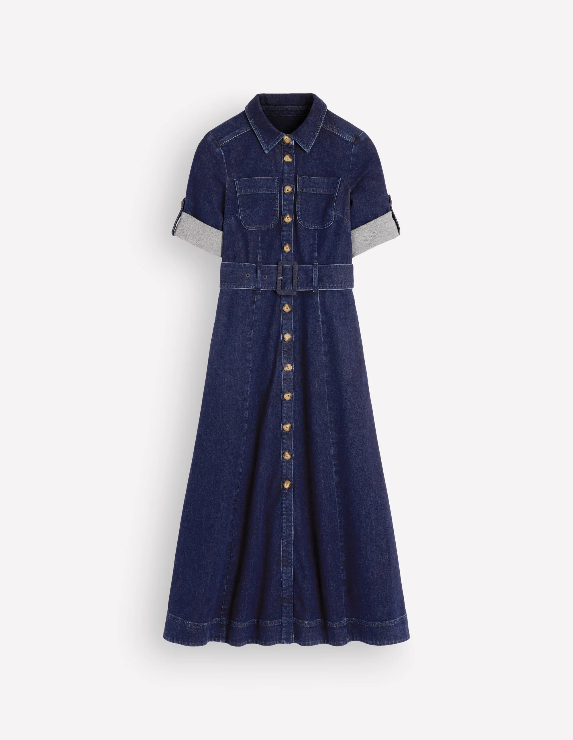 Denim Midi Shirt Dress-Indigo - 1