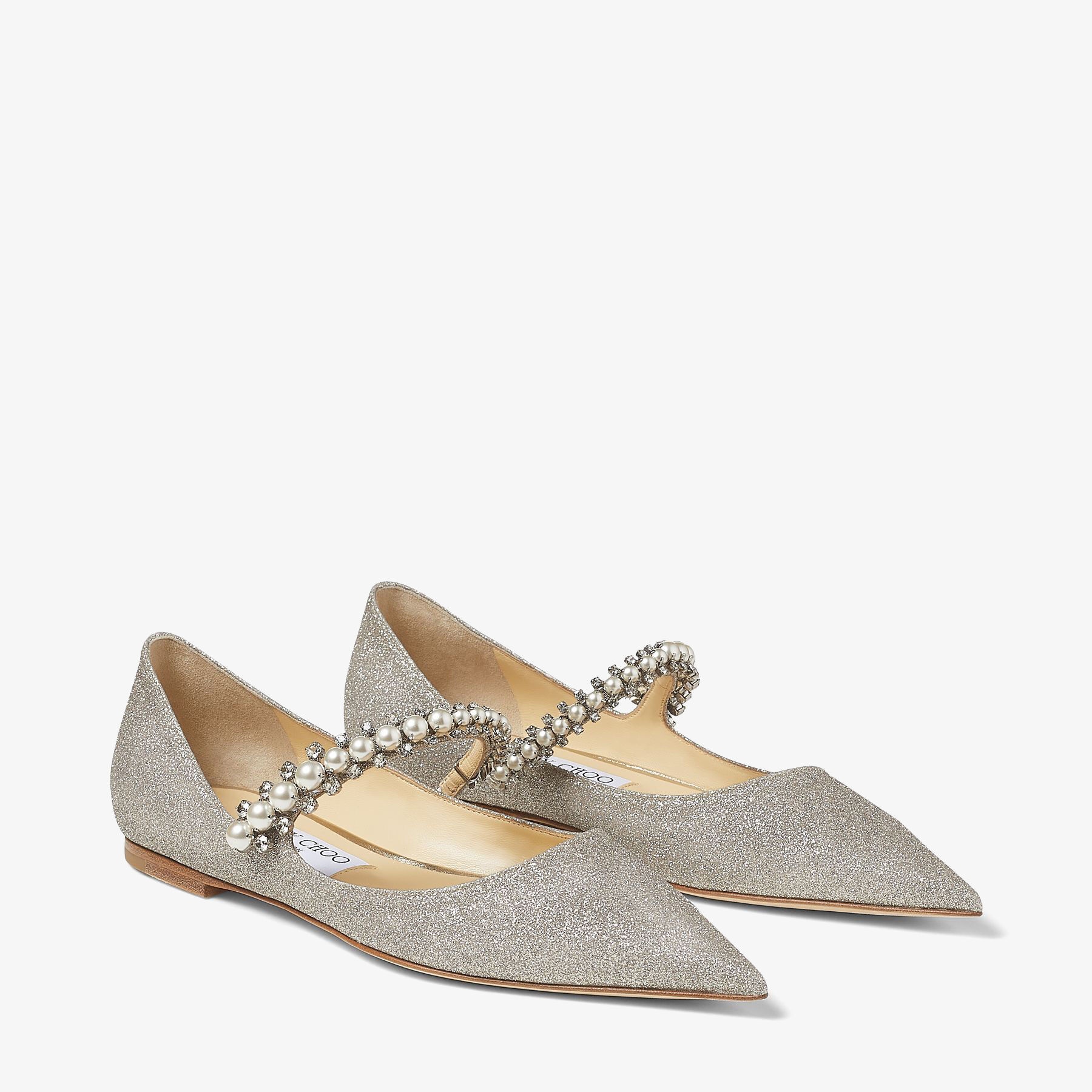 Baily Flat
Platinum Ice Dusty Glitter Flats with Crystal and Pearl Strap - 3