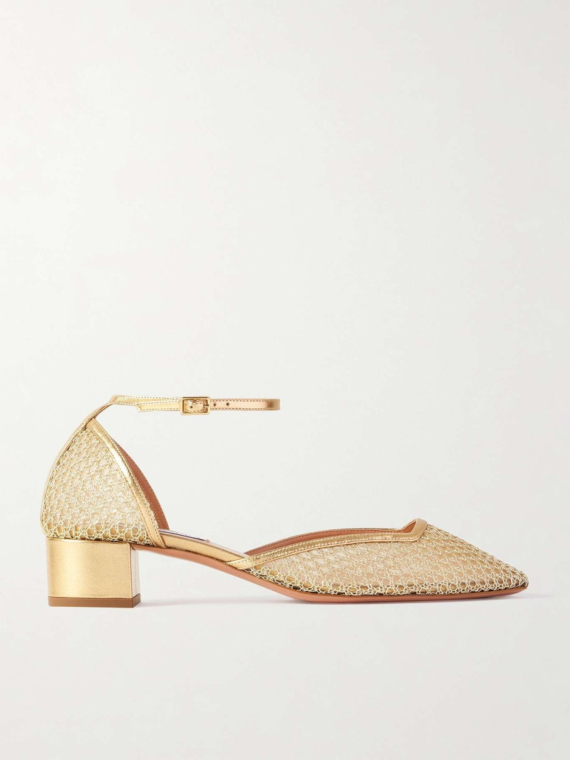 Asha 35 leather-trimmed metallic mesh pumps Gold 1