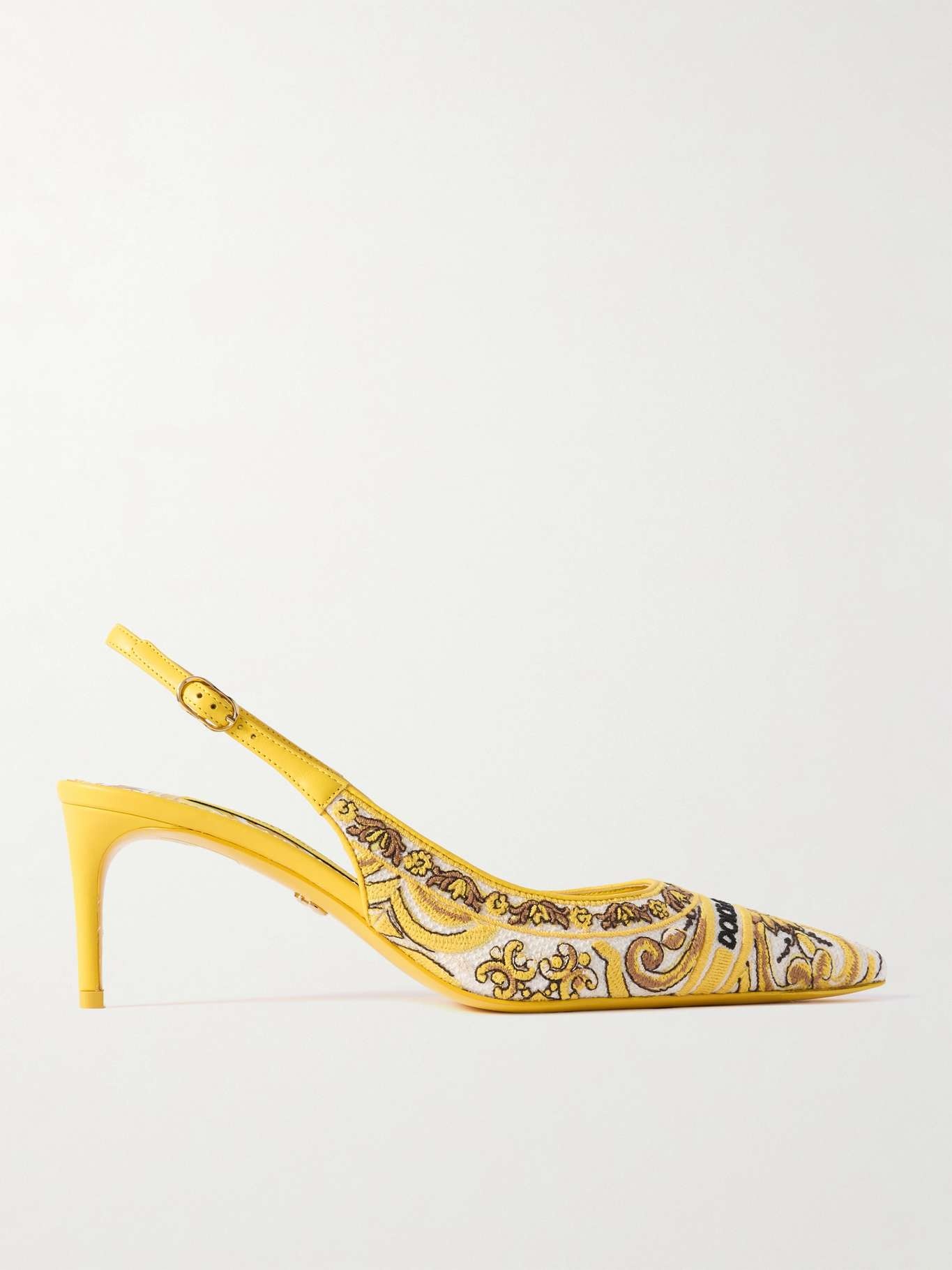 Maiolica Lollo leather-trimmed canvas-jacquard slingback pumps - 1