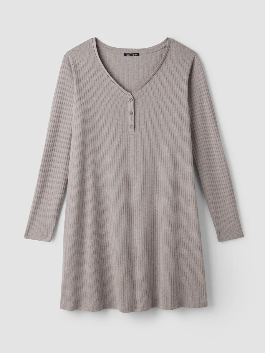 Organic Cotton Rib V-Neck Sleep Dress - 1