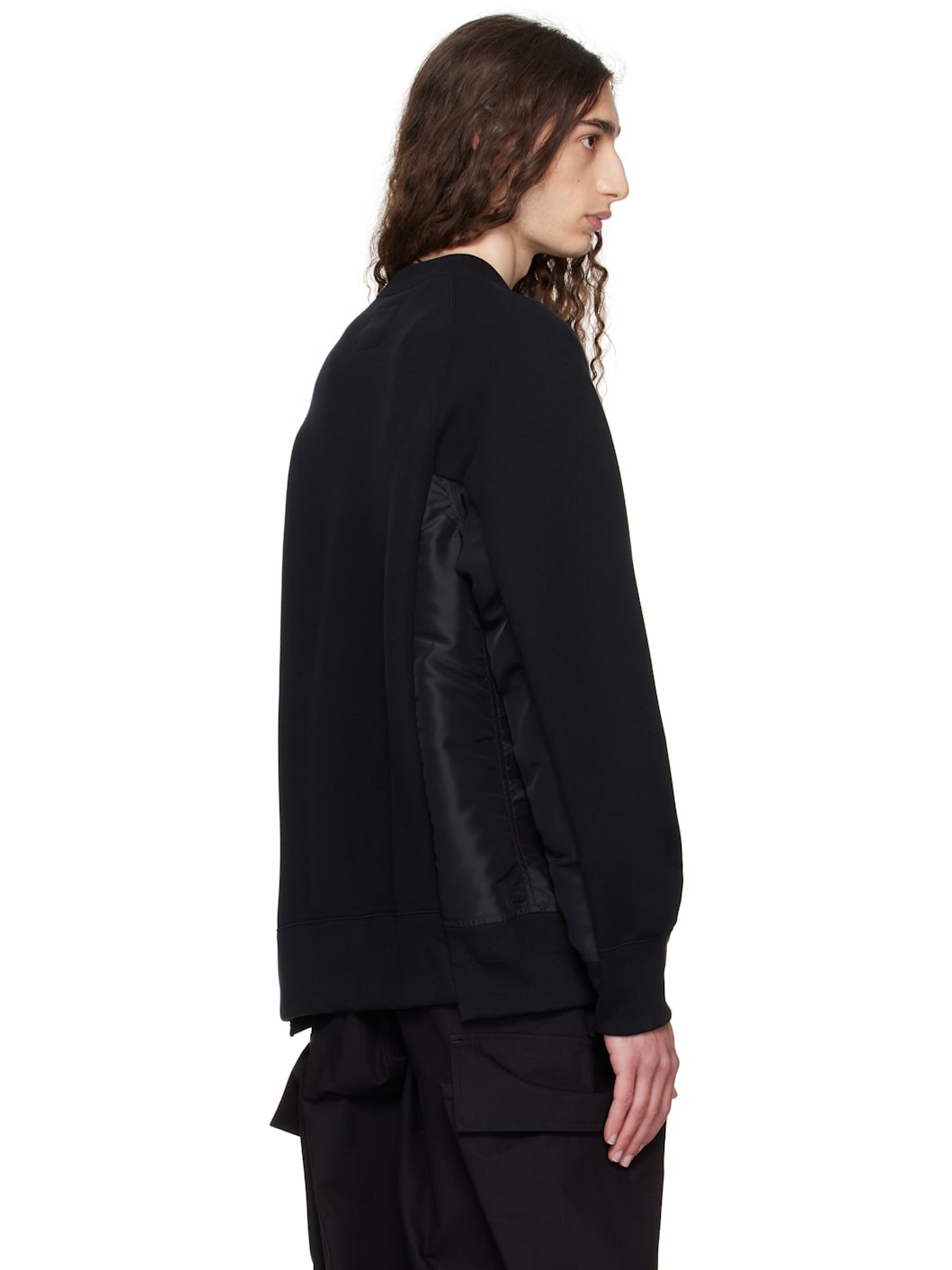 Black Sponge Sweat & Nylon Twill Sweatshirt - 3