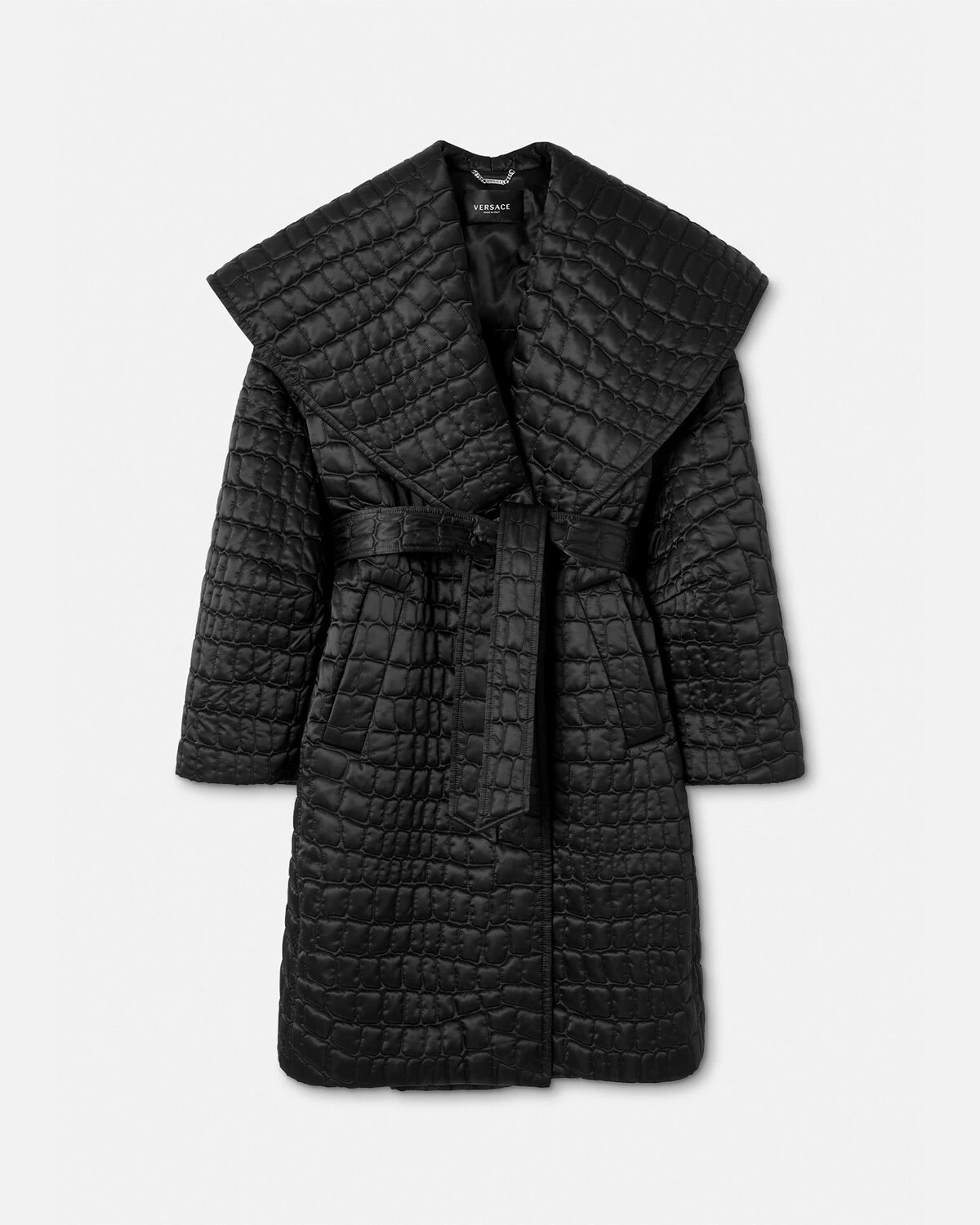 Versace Embossed-Crocodile Laminated Trench Coat