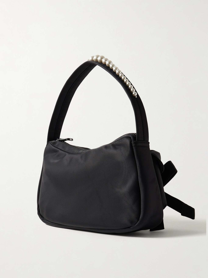 Webbing-trimmed faux pearl-embellished shell shoulder bag 3