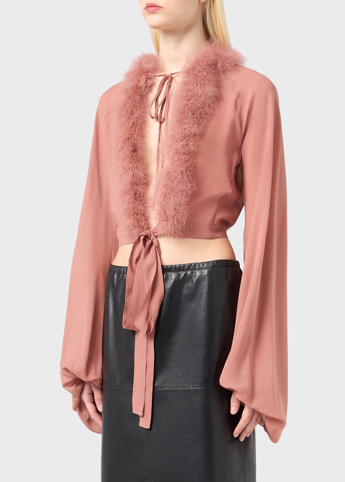 GEORGETTE SHIRT WITH MARABOU FEATHERS - 5